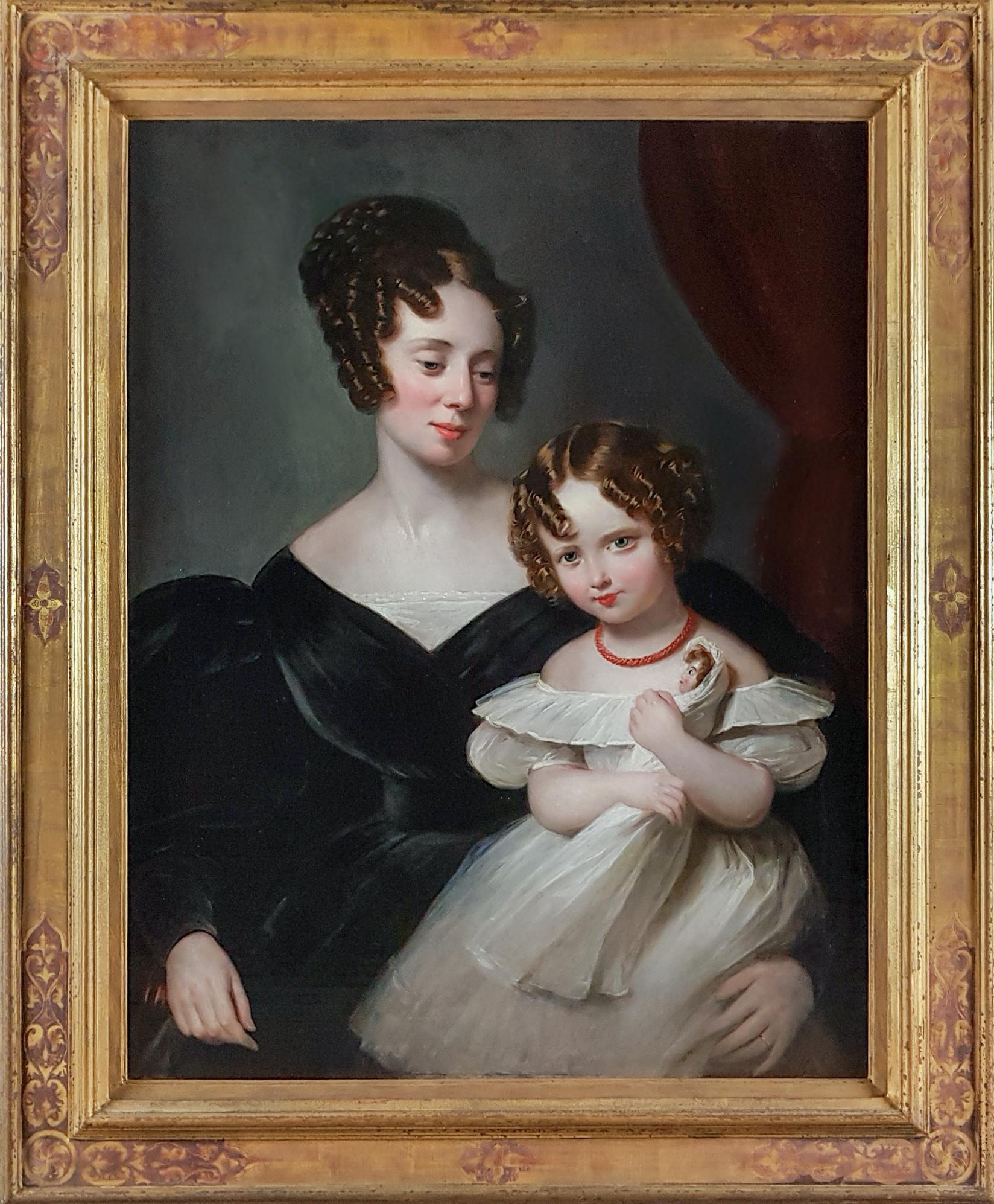 Portrait of a Lady and Child - Painting by (circle of) George Henry Harlow 