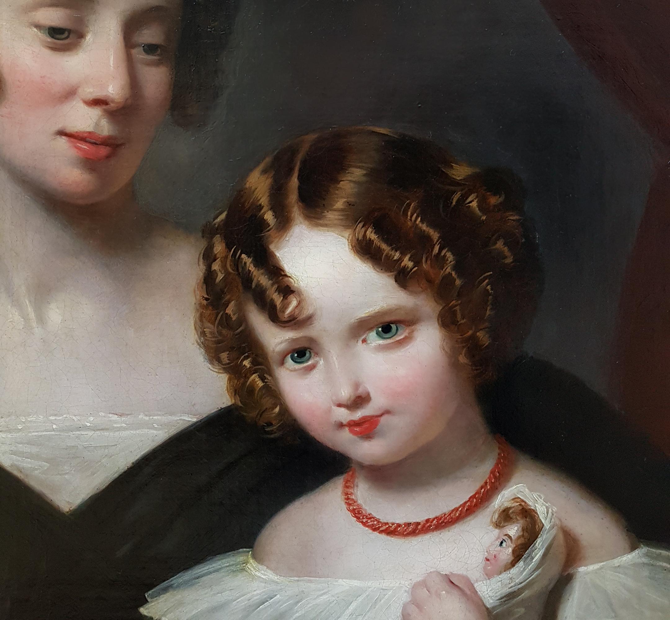 Portrait of a Lady and Child - Old Masters Painting by (circle of) George Henry Harlow 