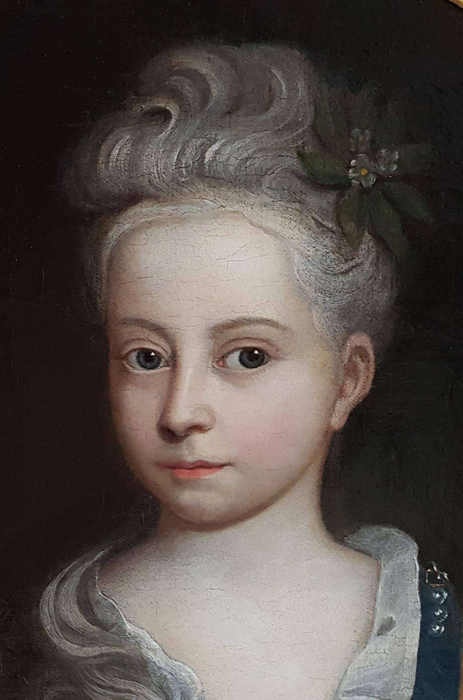 Portrait of a Young Girl - Black Portrait Painting by Circle of Jean-Baptiste van Loo (1684-1745)