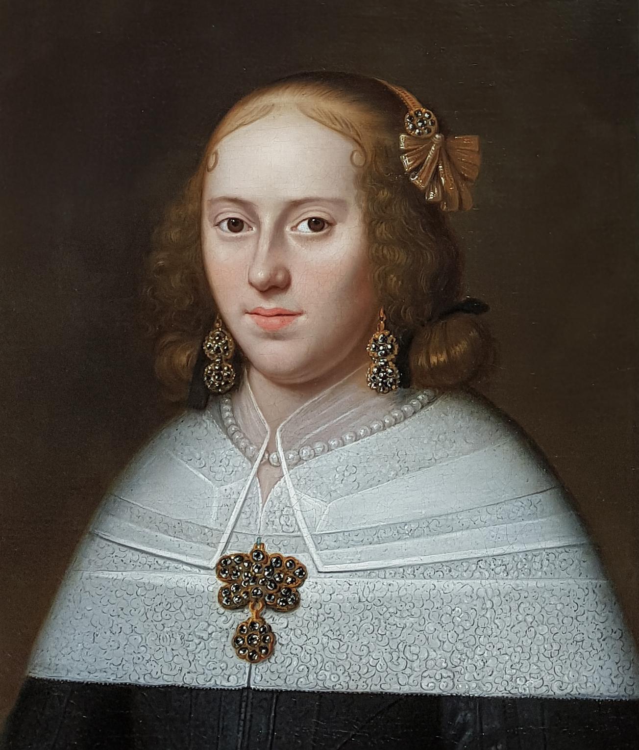 Dutch School Portrait of Brigitta de Groot (1659-1686), Lady Antique Painting - Black Portrait Painting by attributed to Abraham Liedts