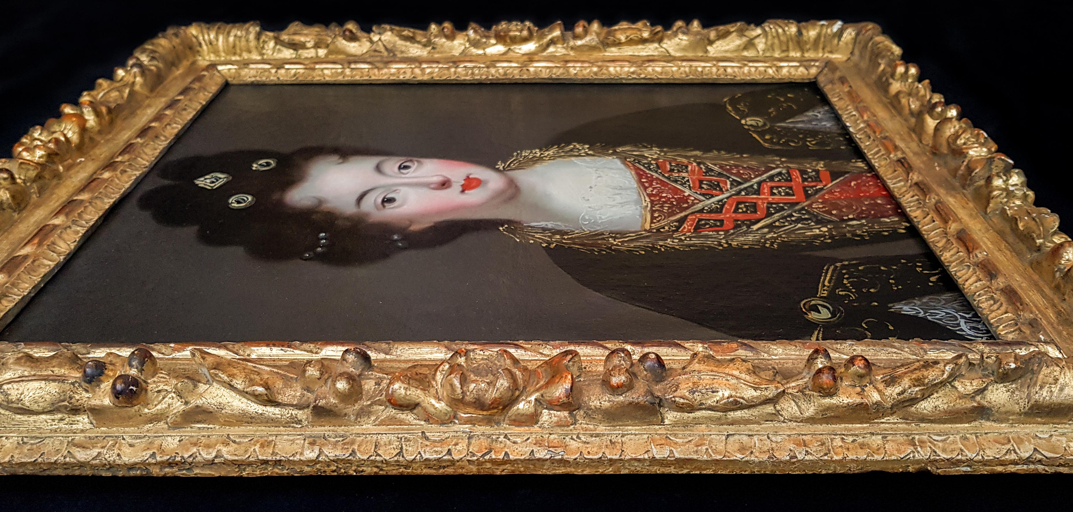 Portrait of Louise Françoise, Duchess of Bourbon, Fine Carved Period Frame - Painting by Pierre Gobert