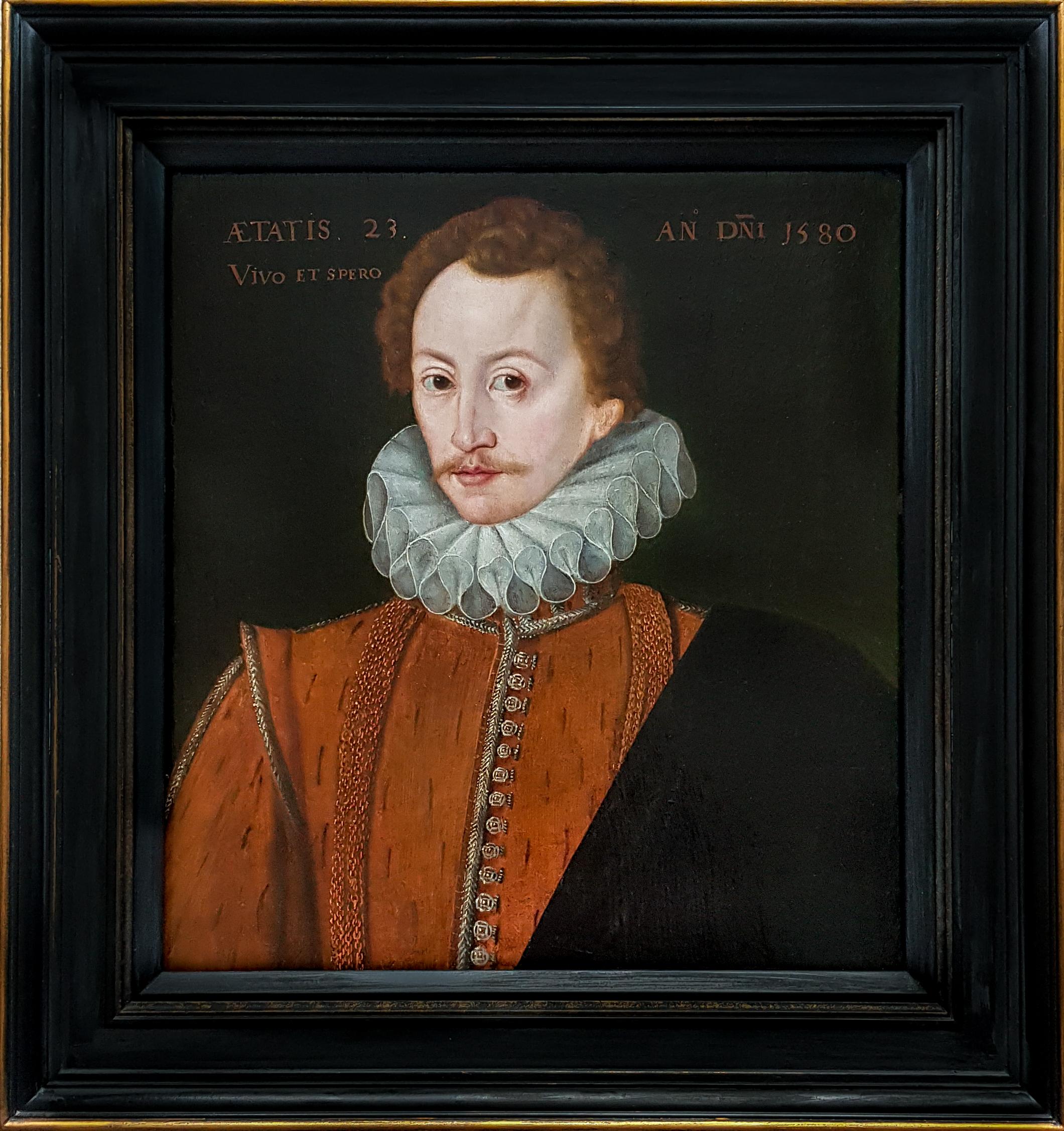 Portrait of George Peele (c.1557-c.1596), Very early Elizabethan panel - Painting by Unknown