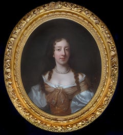 Antique PORTRAIT of a Lady, late 17th Century, Fine Carved Frame