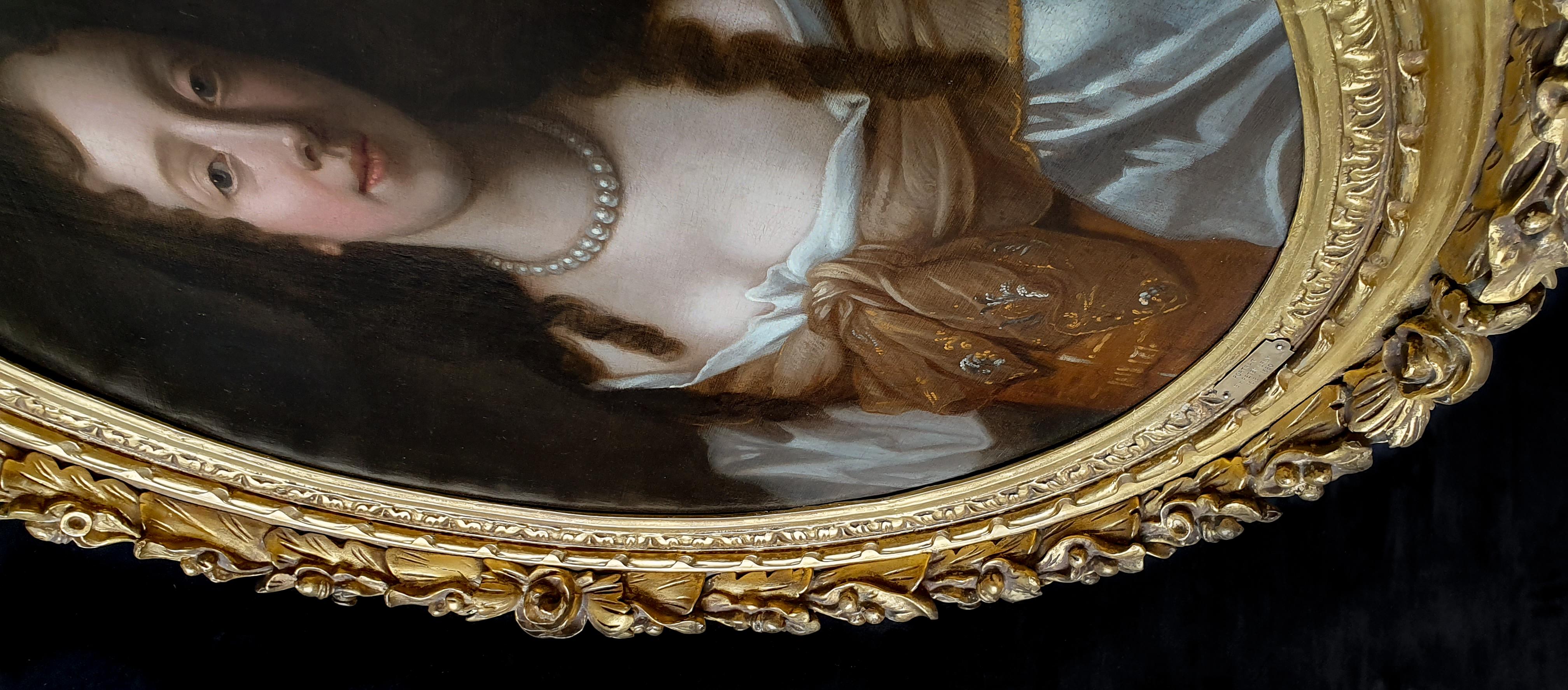 PORTRAIT of a Lady, late 17th Century, Fine Carved Frame - Black Portrait Painting by (Follower of) Sir Peter Lely