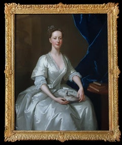 Antique Portrait of a Lady with a Dove, Signed and Dated 1736