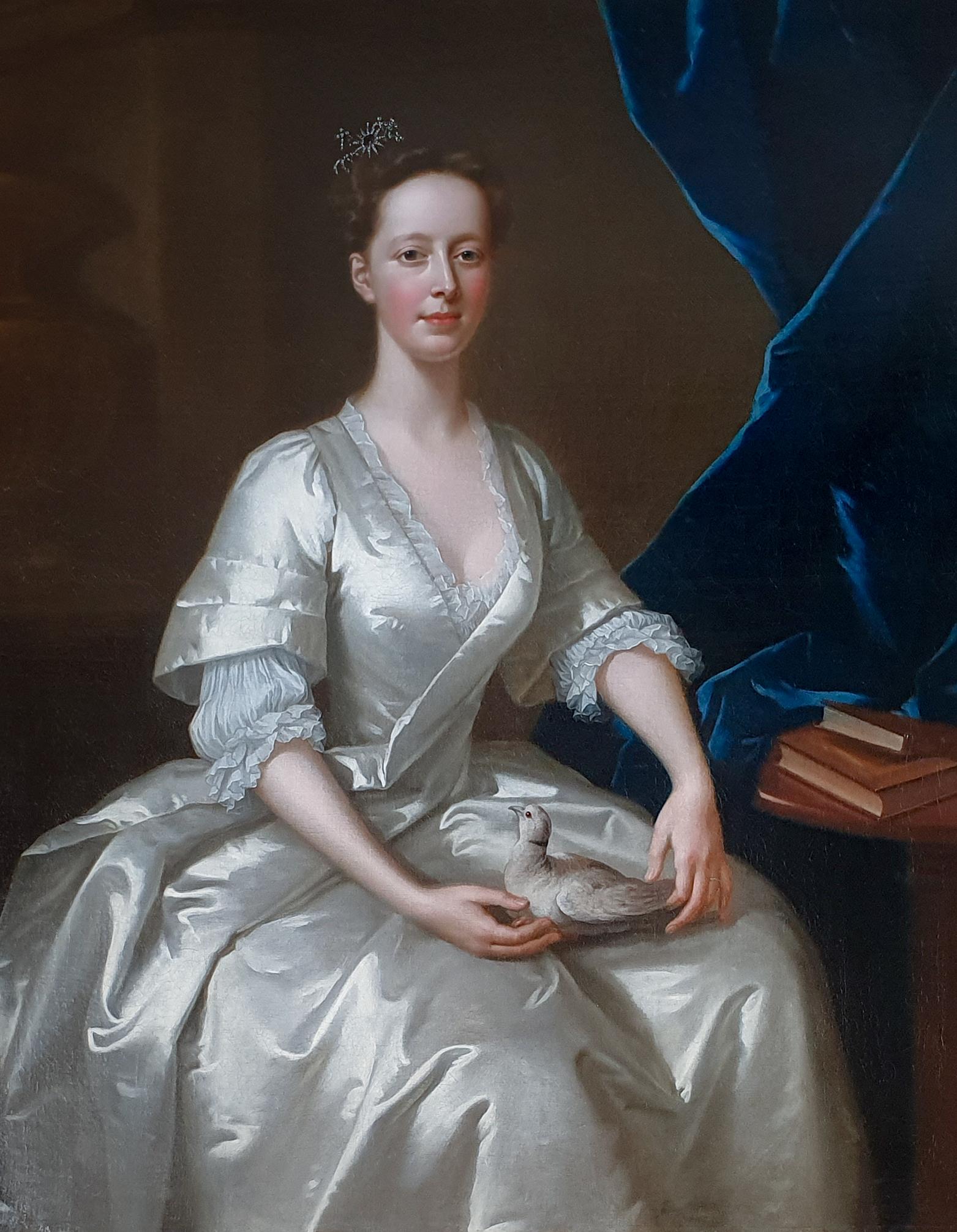 Portrait of a Lady with a Dove, Signed and Dated 1736 - Painting by Willem Verelst