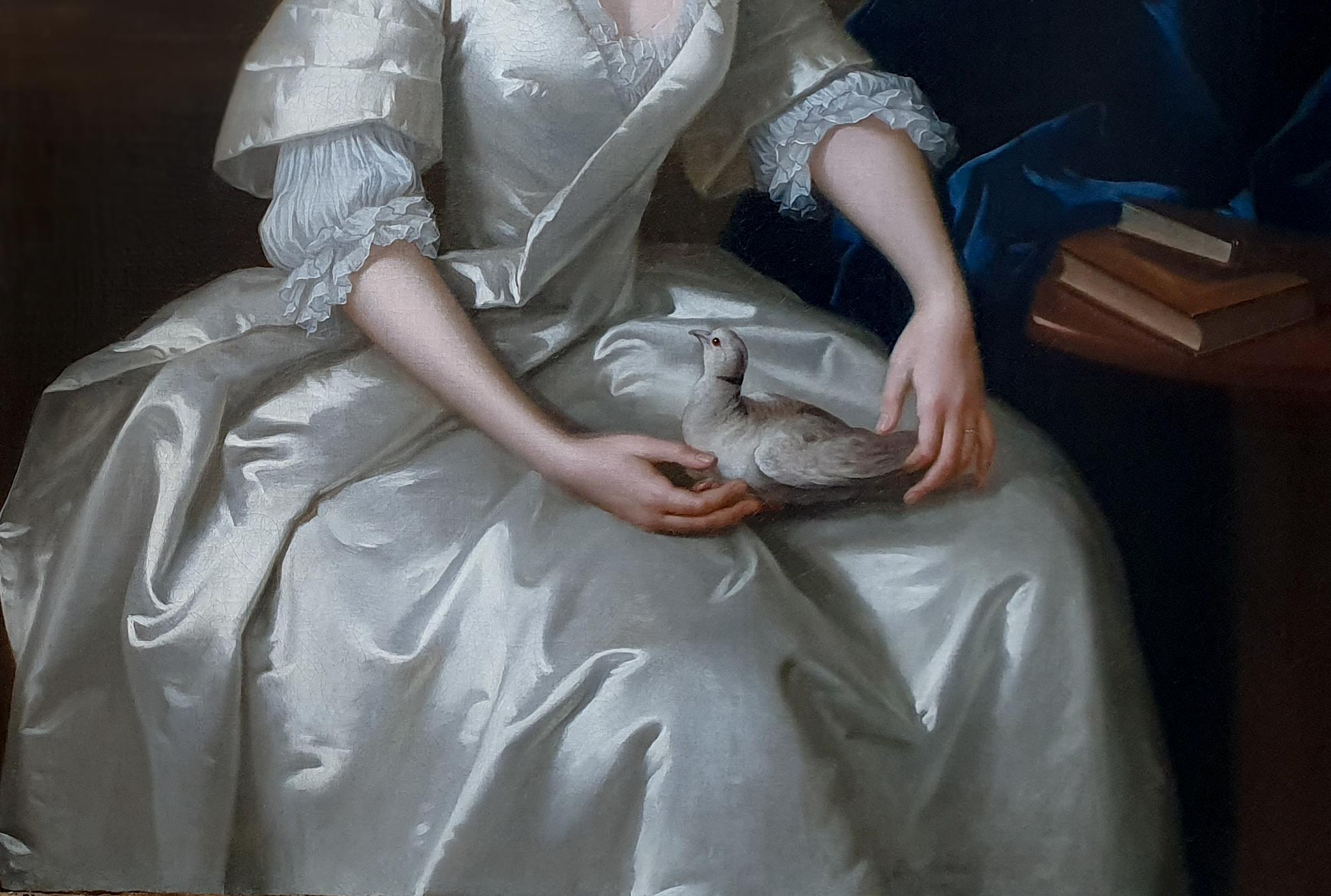 Portrait of a Lady with a Dove, Signed and Dated 1736 - Old Masters Painting by Willem Verelst