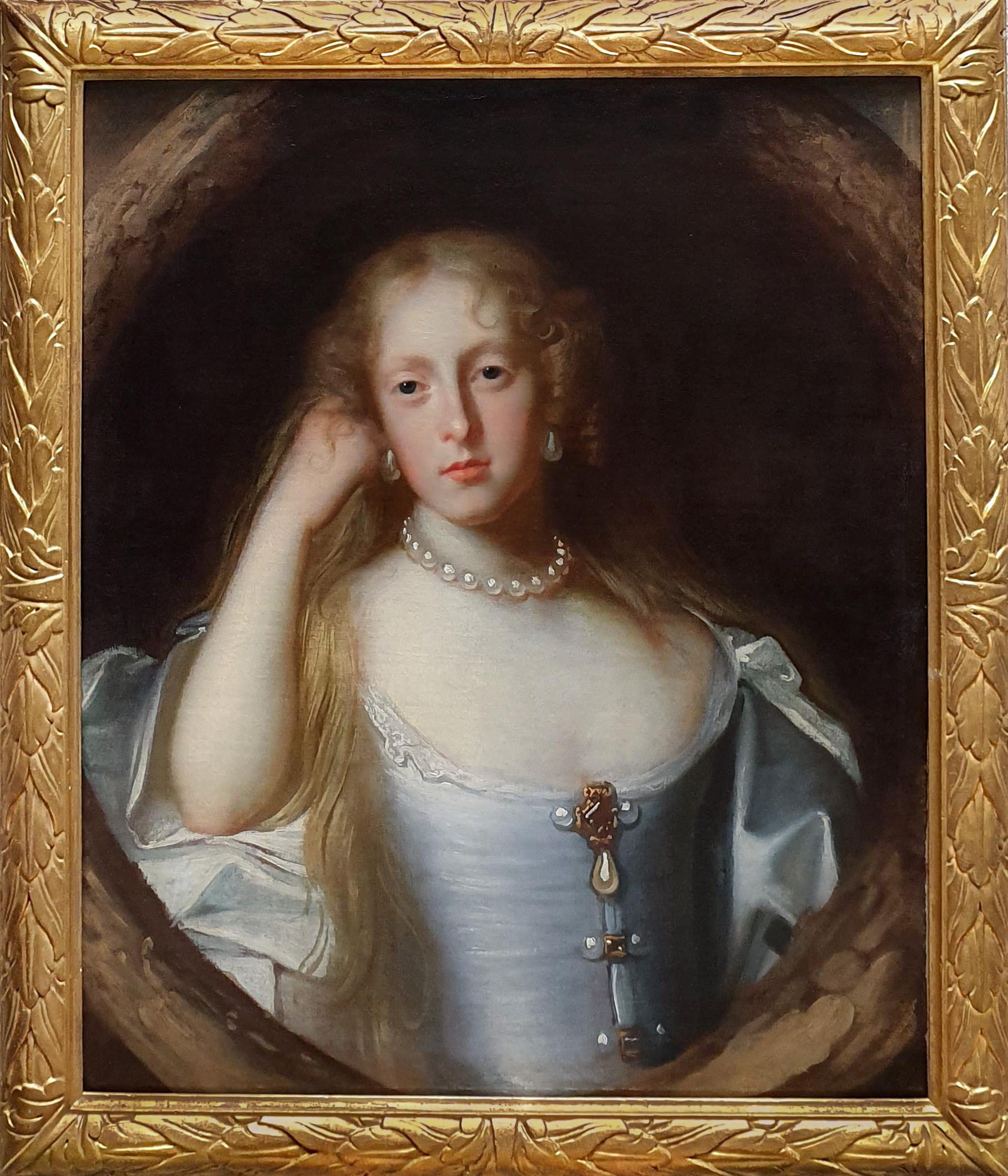 John Michael Wright Portrait Painting - PORTRAIT of a Lady in a Blue Dress, circa 1665