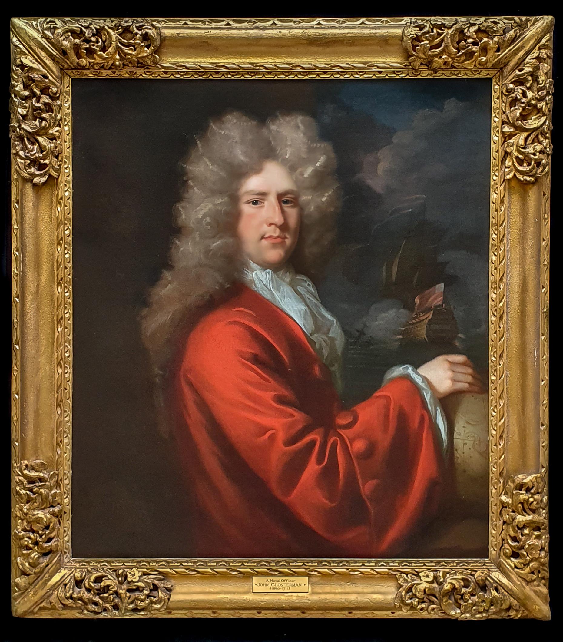 John Closterman Portrait Painting - Portrait of a Captain Sir John Munden (c.1645-1719), Fine Carved Period Frame