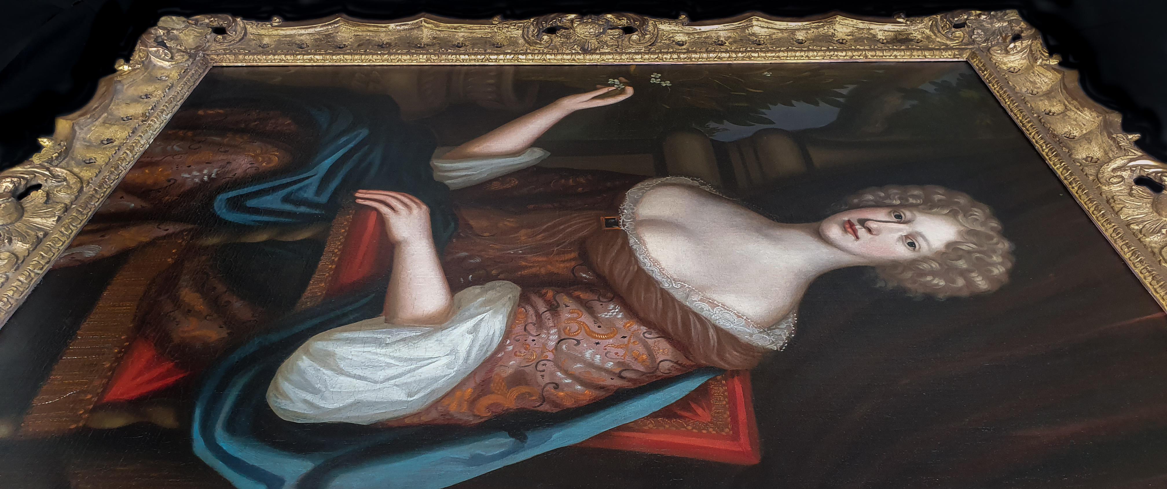 Portrait of a Lady, Large Scale, Fine Carved Period Frame - Black Portrait Painting by Circle of Henri Gascars