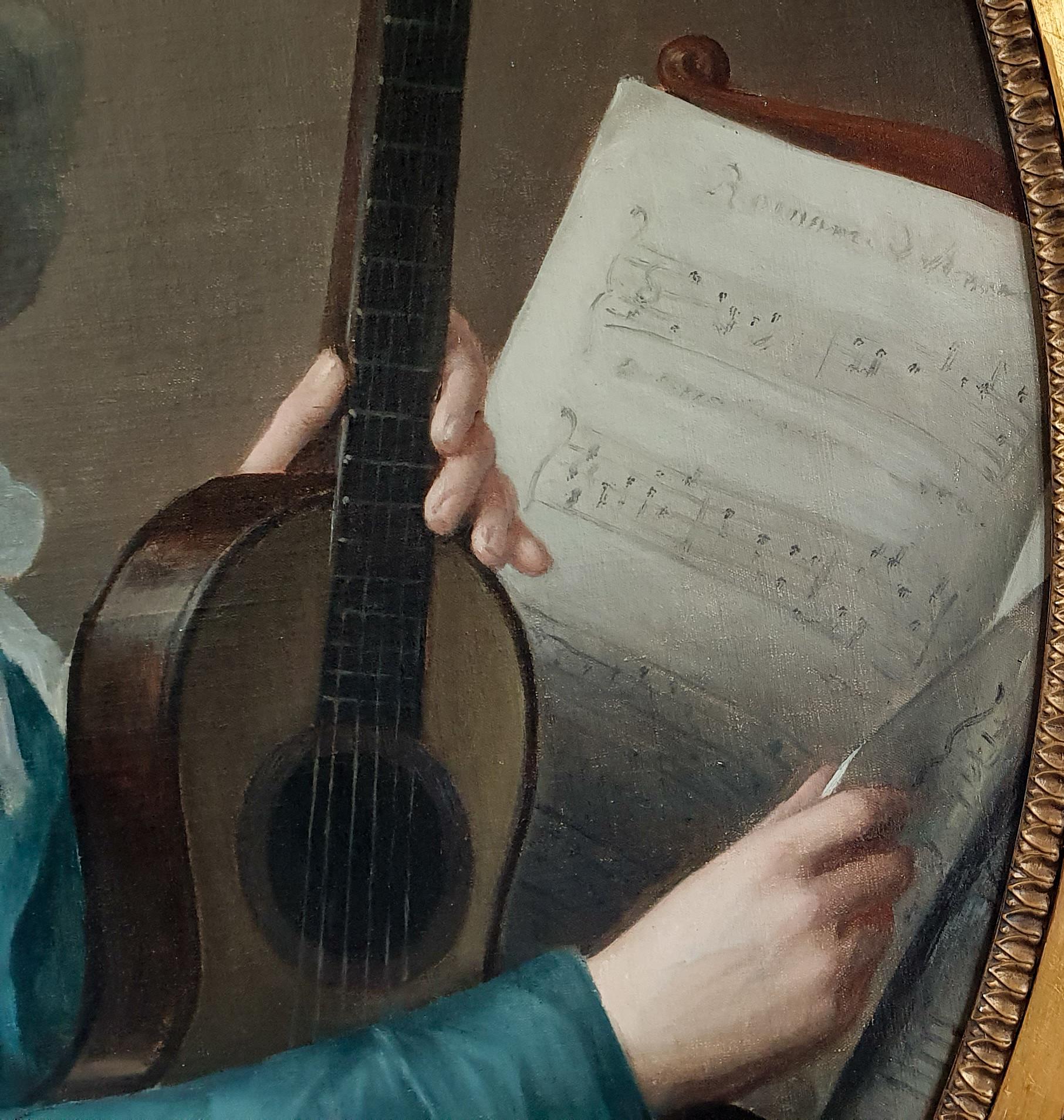 18th Century Portrait of a Gentleman with a Six Single-String Guitar - Old Masters Painting by Circle of Antoine Vestier