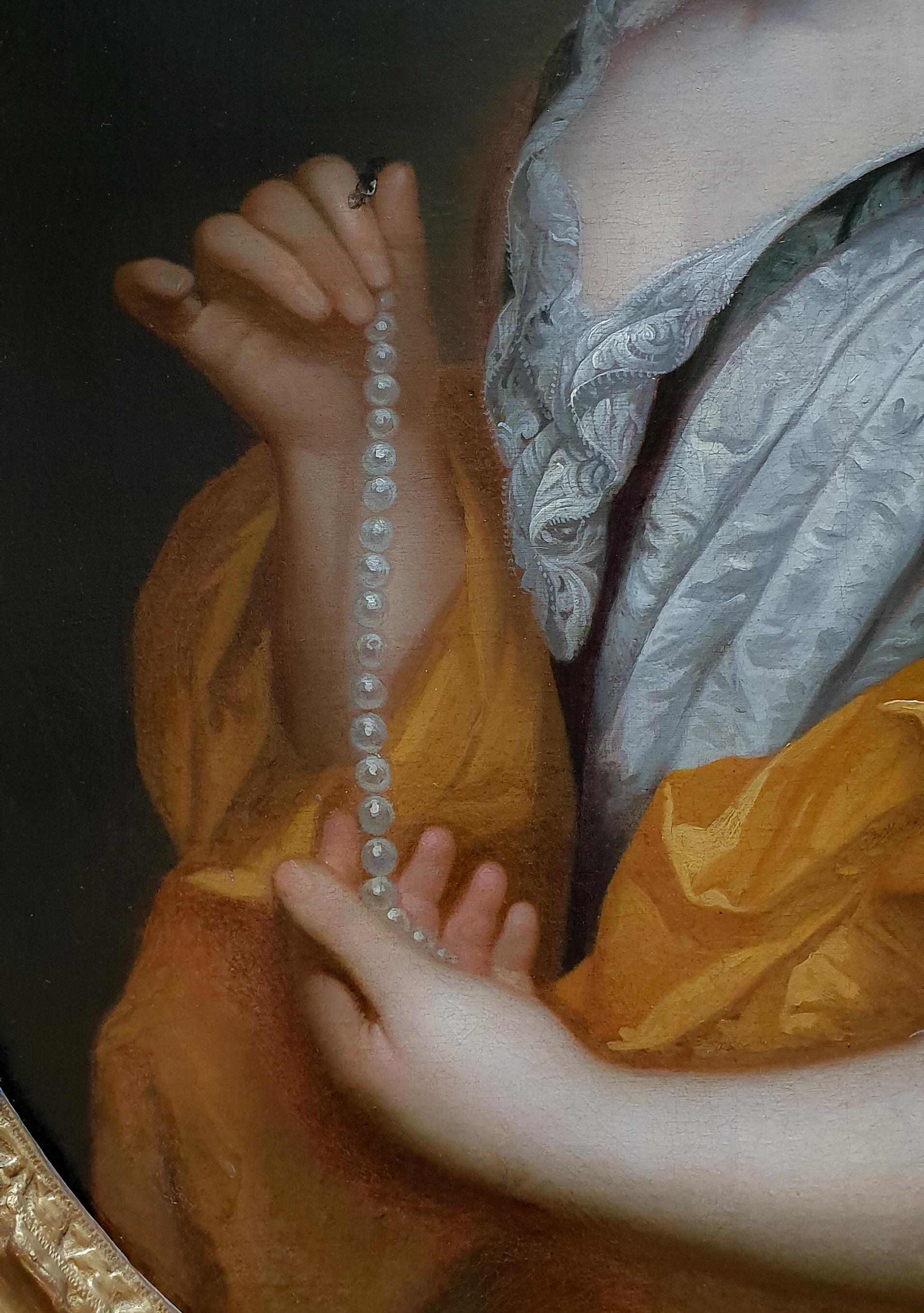 Portrait of Marie Mancini Holding a String of Pearls, Old Master Oil Painting - Black Portrait Painting by (Studio of) Pierre Mignard