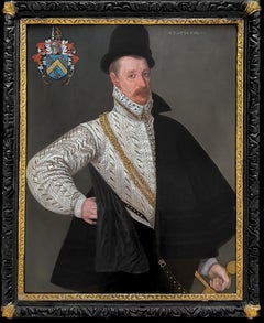 Antique Portrait of Richard Tomkins (c.1532-1603), Elizabethan oil on panel