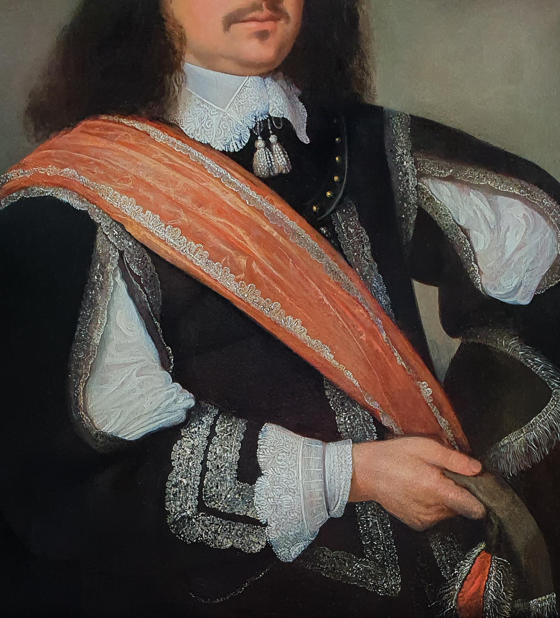 Portrait of a Gentleman with Black Slashed Doublet and Orange Sash, oil on panel 1