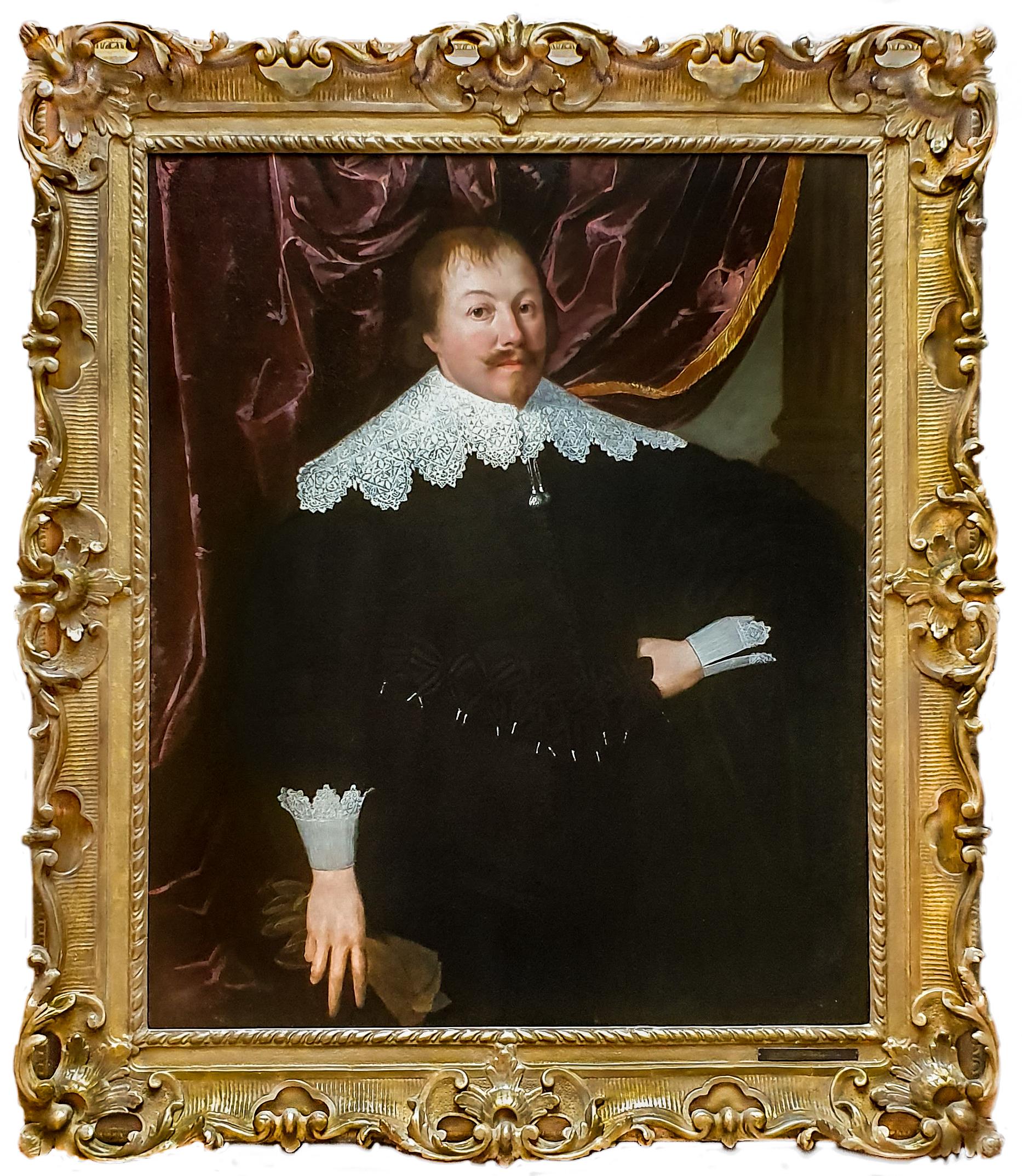 (Attributed to) Huygh Pietersz. Voskuyl  Portrait Painting - Portrait of a Gentleman holding a Pair of Gloves, Rare example of artist's work