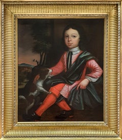 Portrait of a Young Gentleman Boy & Pet Dog, Children Oil on Canvas Painting