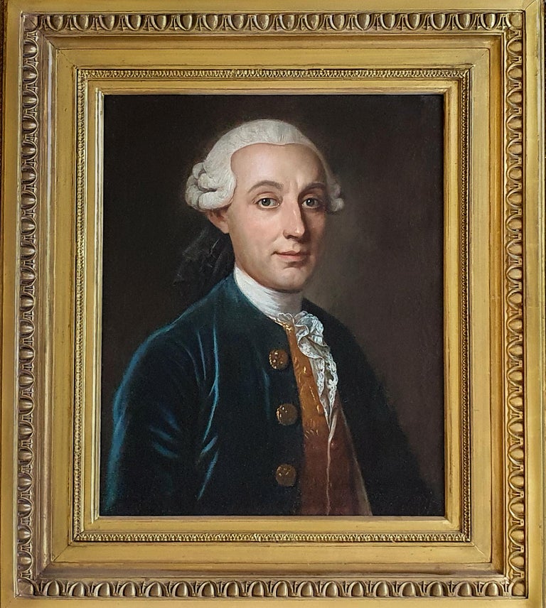 Portrait of a Gentleman, French, Antique Oil Painting, Quality Period Frame - Brown Portrait Painting by (Circle of) Michel Hubert-Descours