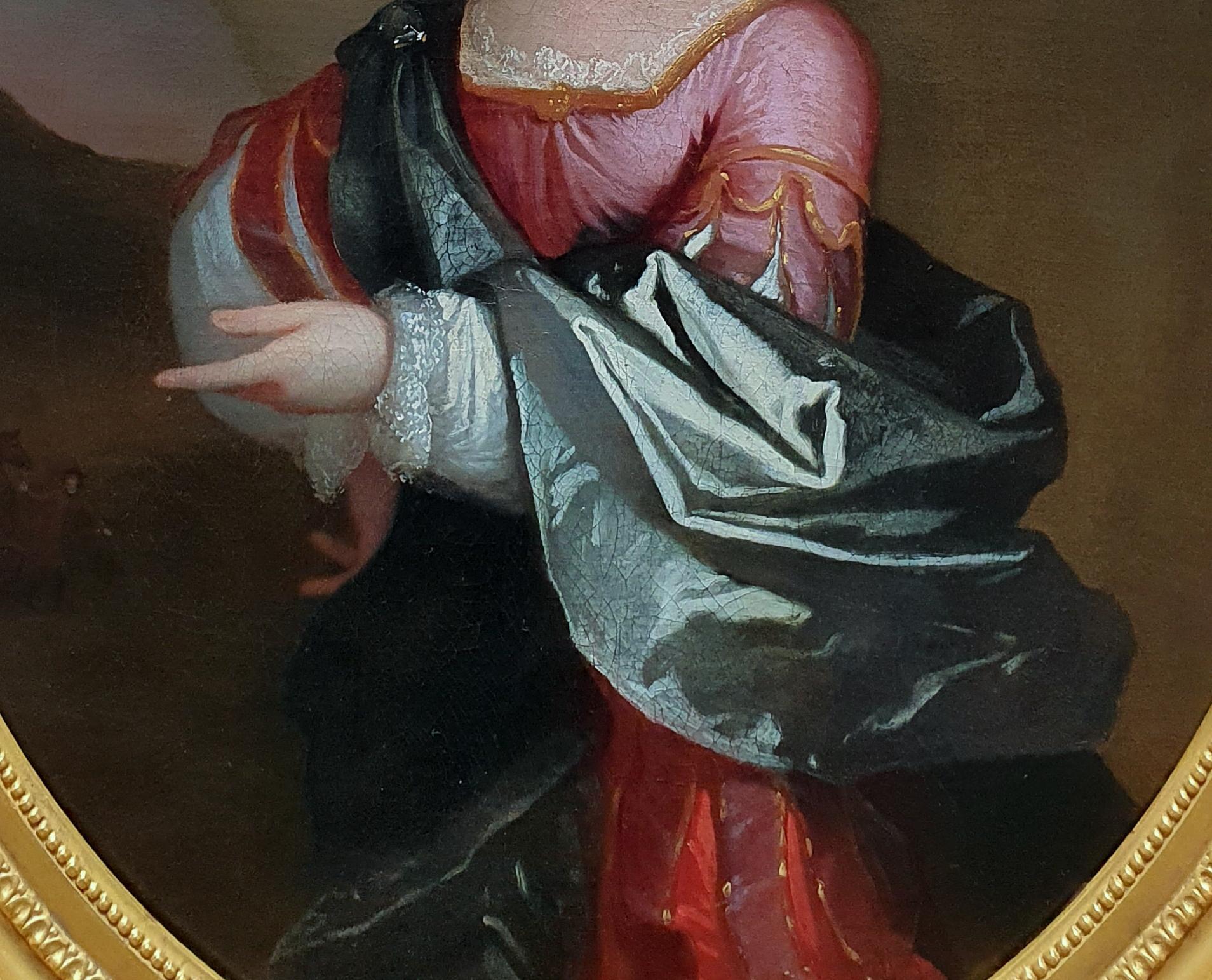 PORTRAIT of a Young Girl in Roman Dress c.1695, Antique Oil Painting EDWARD BYNG - Black Portrait Painting by (Attributed to) Edward Byng