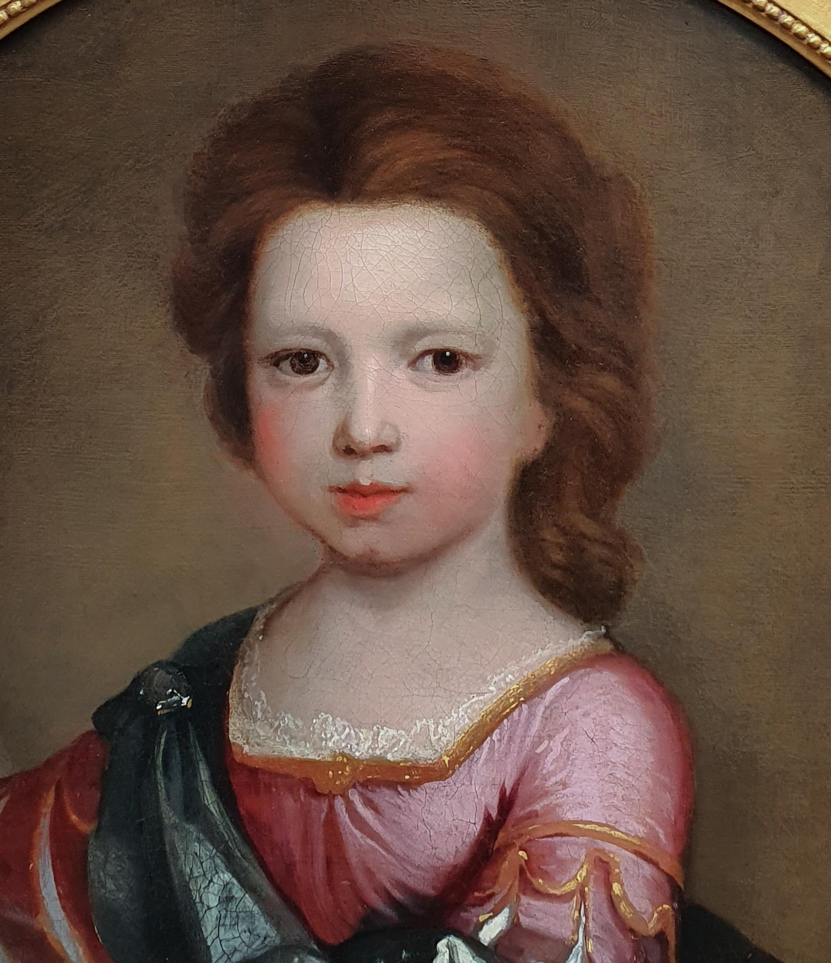 Portrait of a young girl in Roman costume c.1695, Antique Oil Painting
Attributed to Edward Byng (c.1676-1753)

This charming portrait depicts a young girl dressed in 