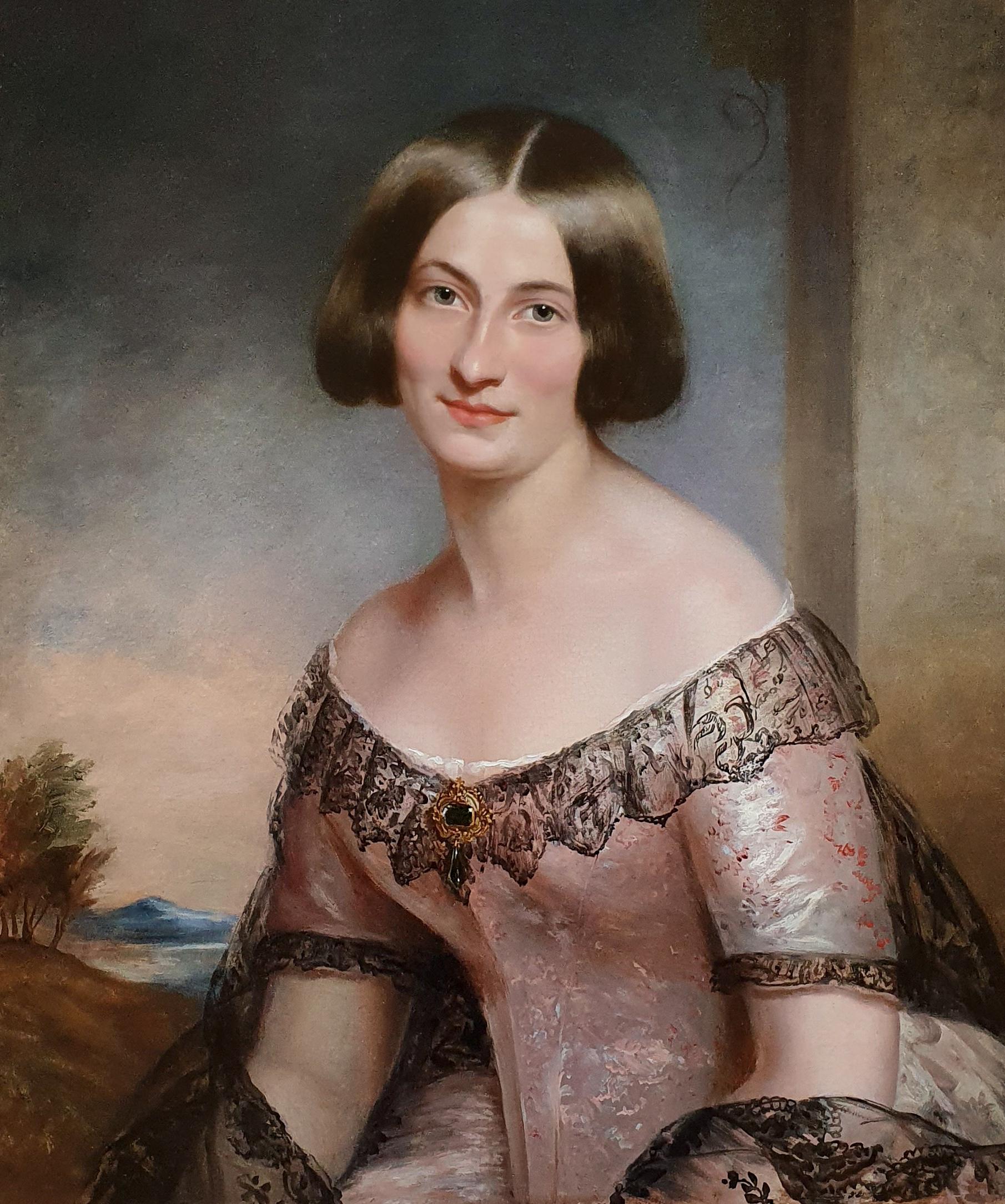 Portrait of a Lady in Pink Dress c.1850, Antique Oil Painting