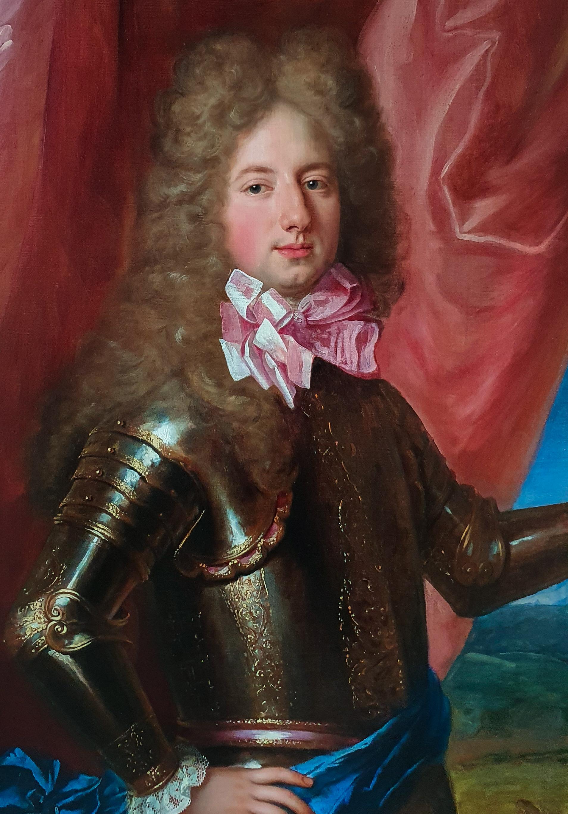 Portrait of a Young Nobleman in Armour 1690’s
Studio of Francois de Troy (1645-1730)

This exquisite work formed part of the collection of the Clan Macpherson’s at their historic seat, Cluny Castle, at Laggan near Newtonmore Scotland.  The painting