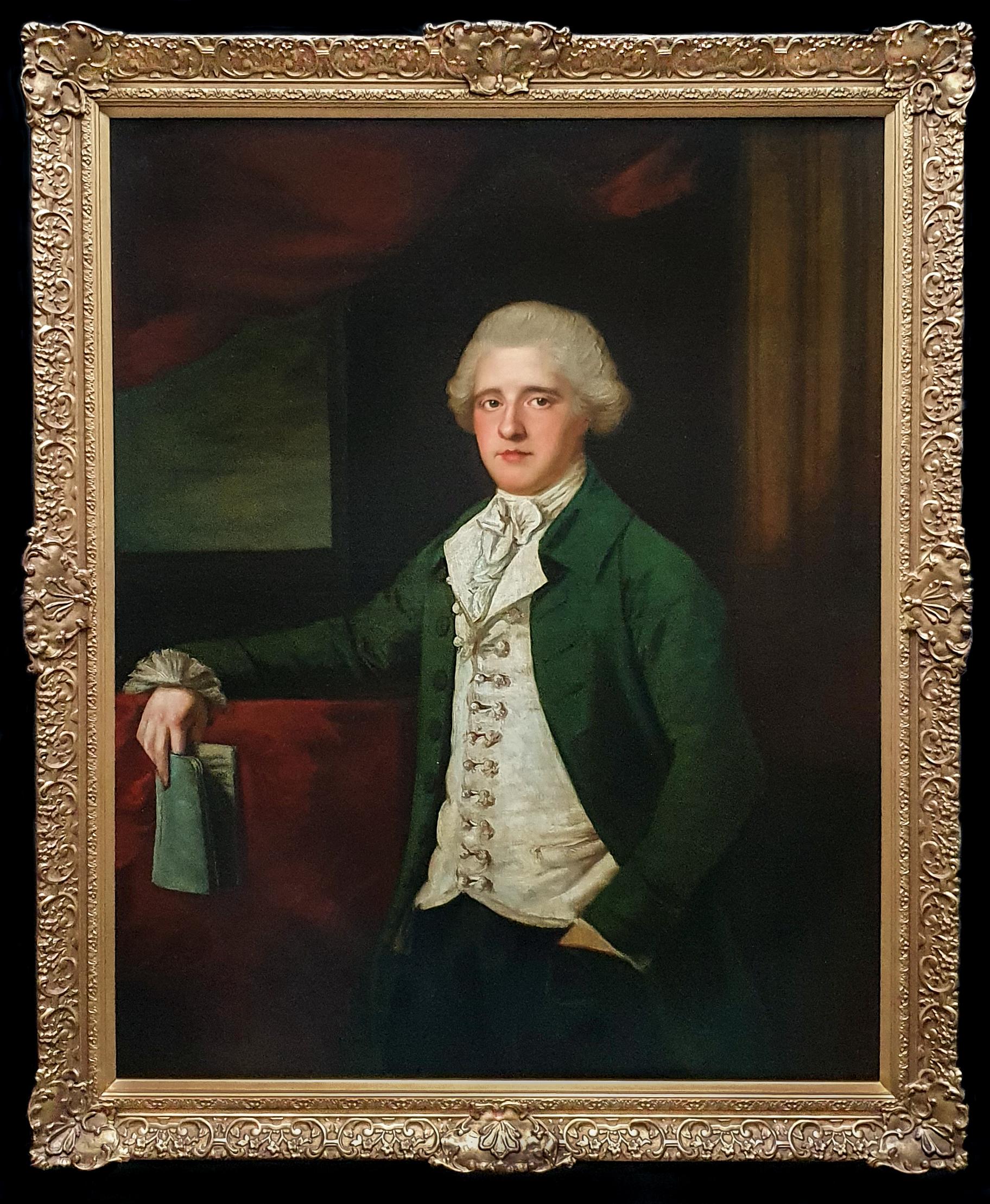Mason Chamberlain Portrait Painting - Portrait of a Gentleman Holding a Book c.1780, Antique Oil Painting