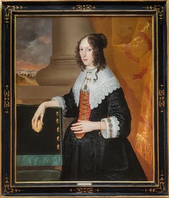 Portrait of a Lady Holding a Lemon with Landscape Beyond c.1640 Antique Painting