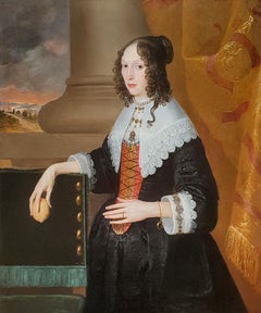 Portrait of a Lady Holding a Lemon with Landscape Beyond c.1640 Antique Painting