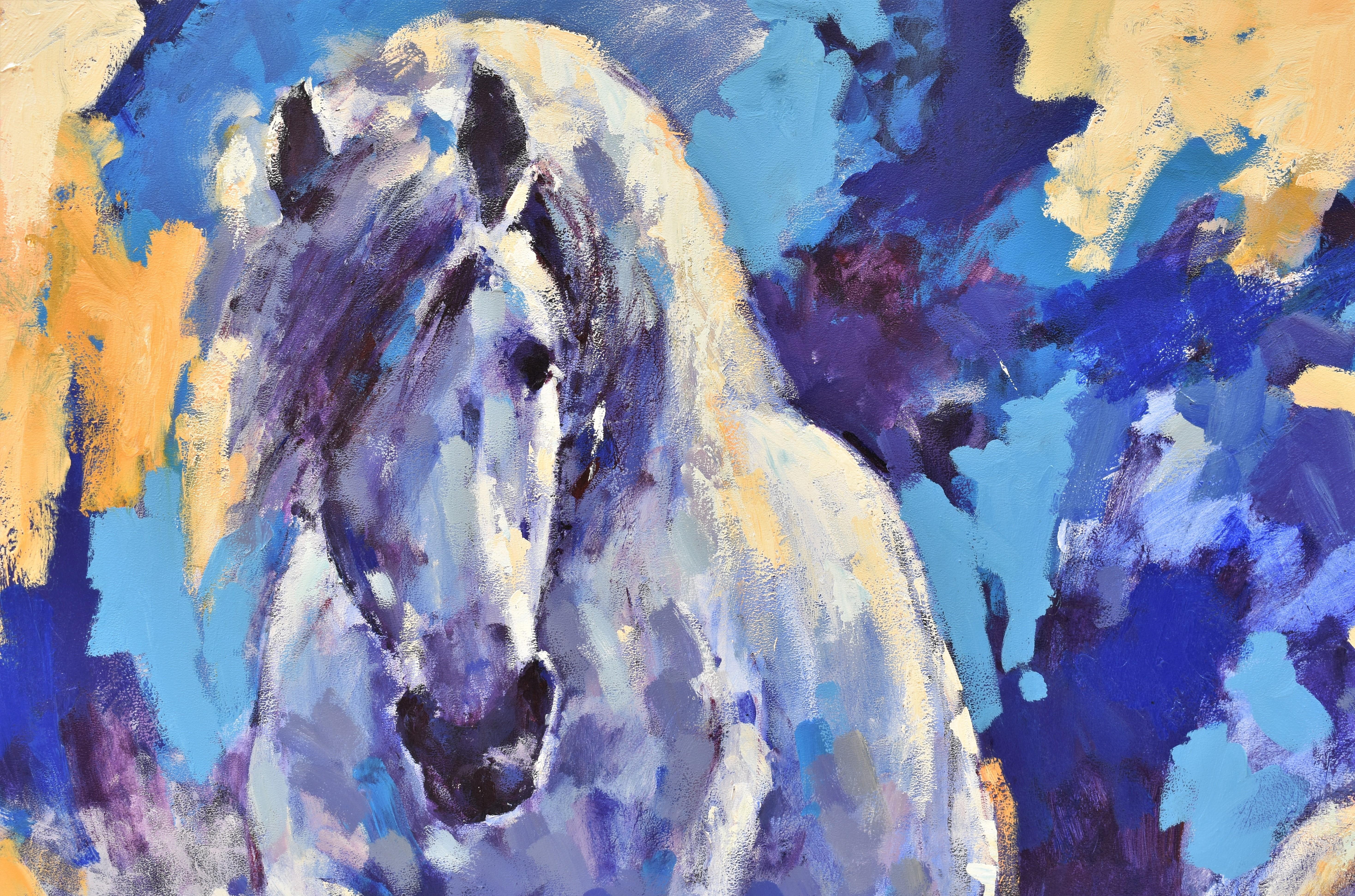 Two horses - expressionist multicolour animals big painting - Expressionist Painting by Henri Hess
