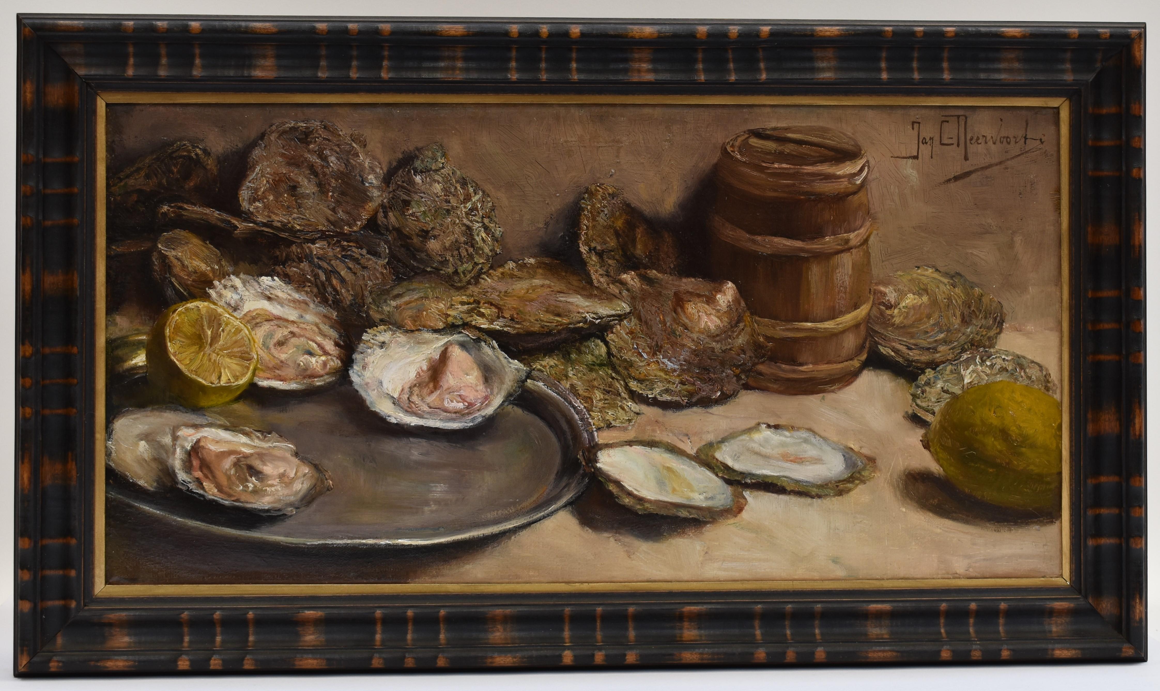 Jan van Neervoort Still-Life Painting - Still Life with Oysters - Classical Art, Painting, Realistic, Dutch Artist