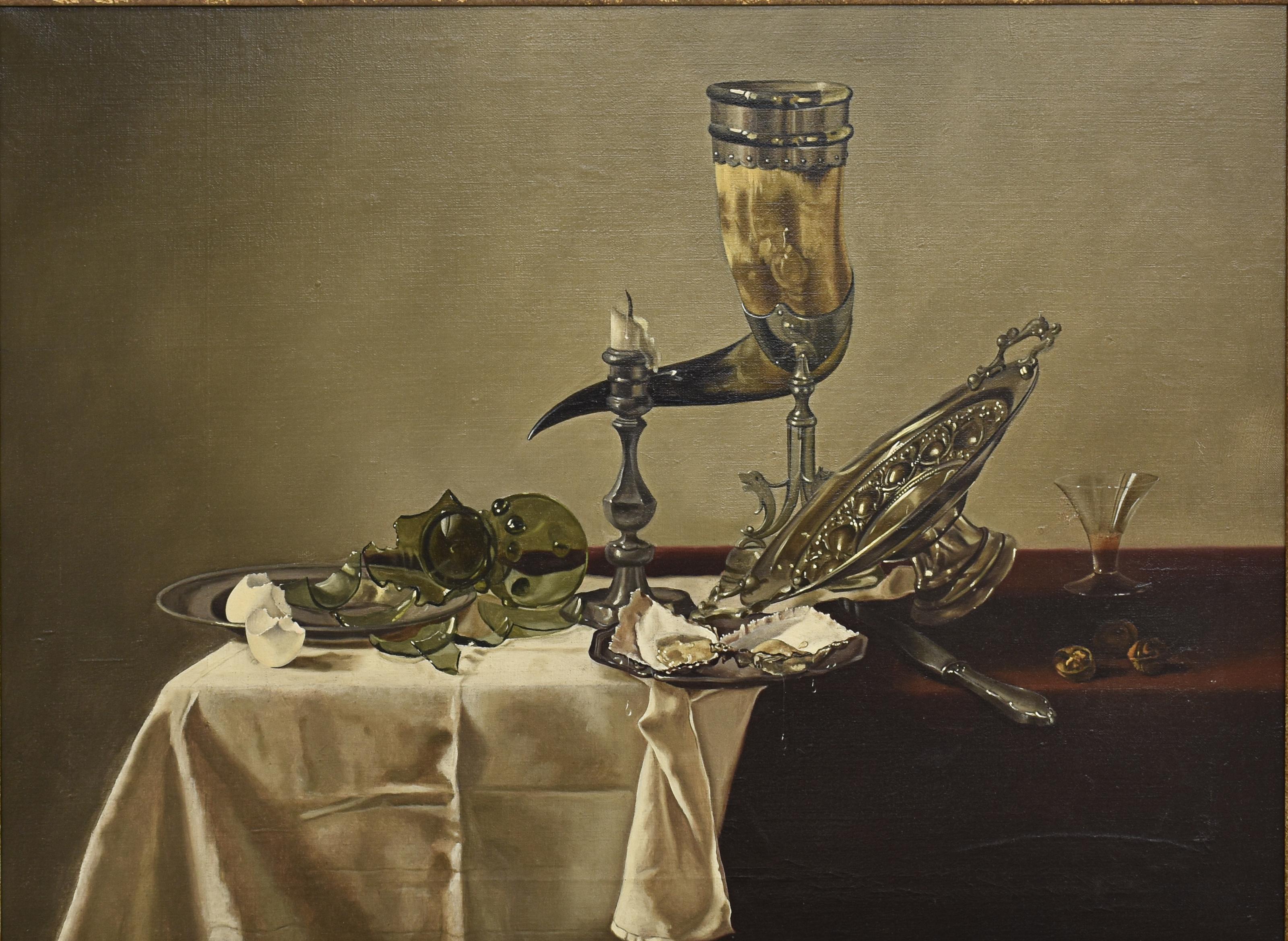 Still life dining table with oysters -  - Painting by Frederik Johan Nagtegaal