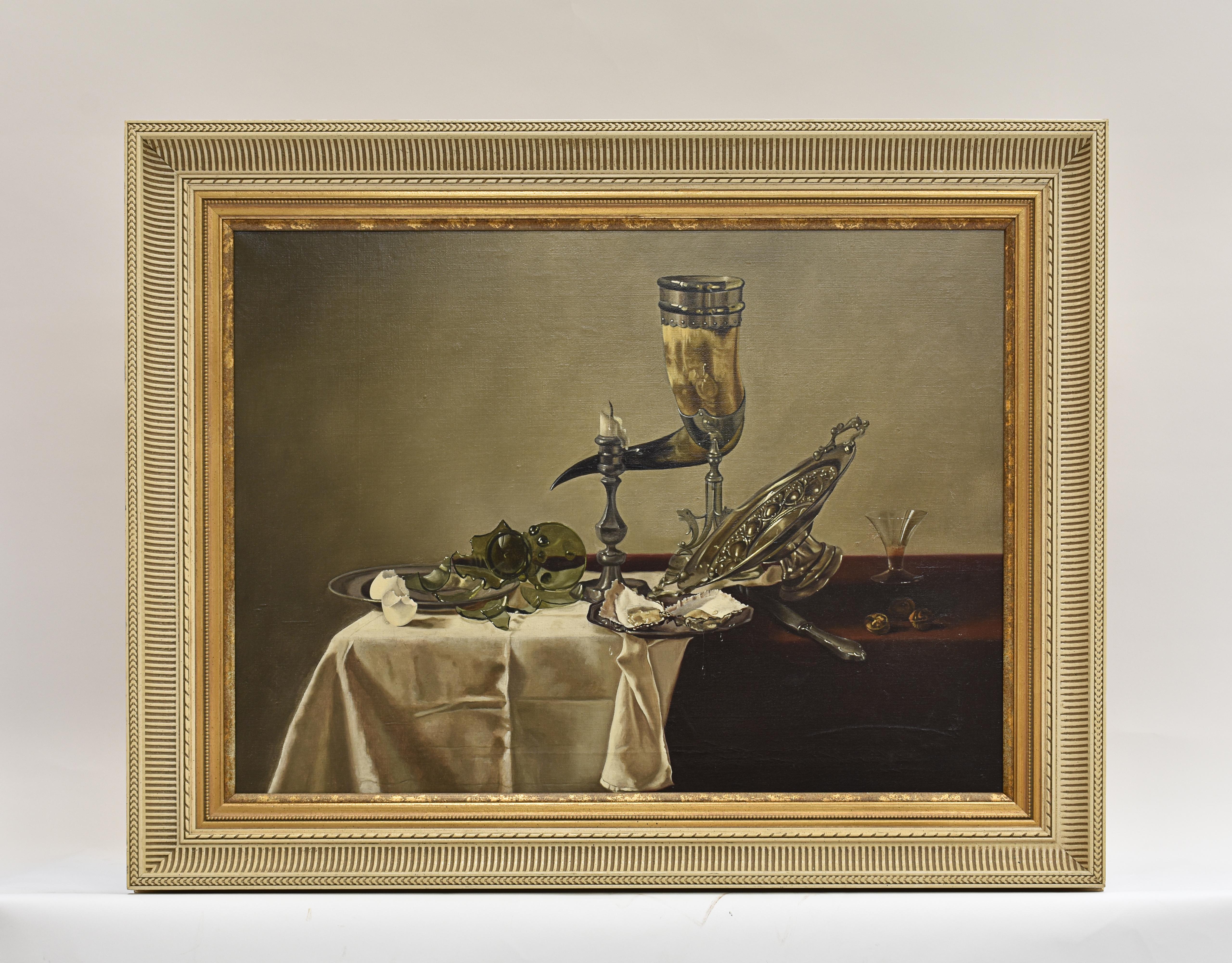 Frederik Johan Nagtegaal Still-Life Painting - Still life dining table with oysters - 