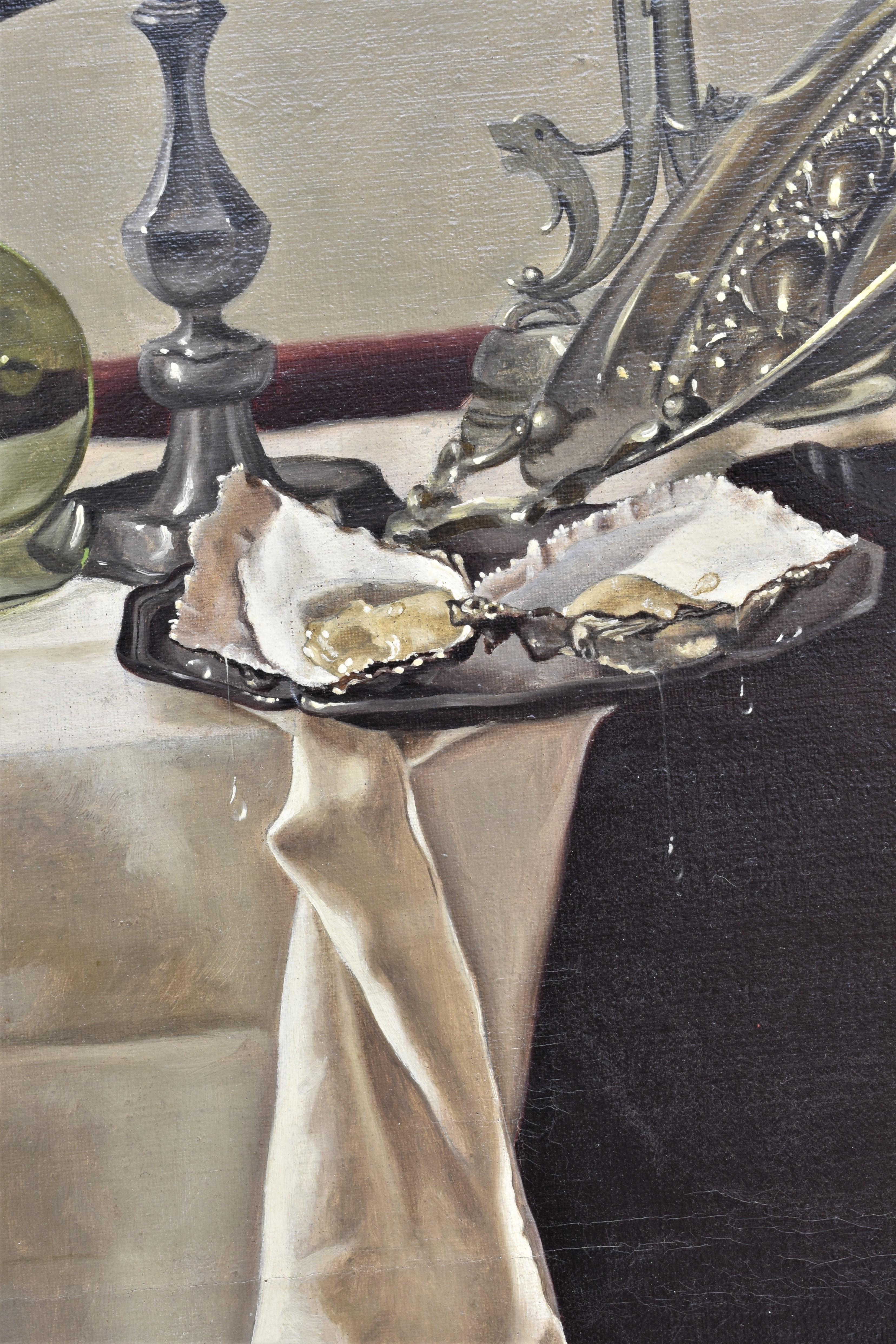 Still life dining table with oysters -  - Realist Painting by Frederik Johan Nagtegaal