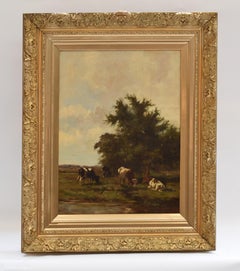 Grazing cows - Impressionist Classical Art Animals Landscape Ornamental Frame