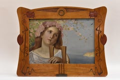 Antique Woman playing harp - Oil on Canvas