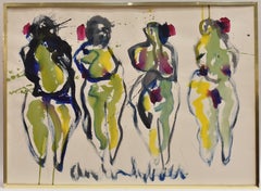 Four brides - Watercolor on Paper Figurative Abstract Art 