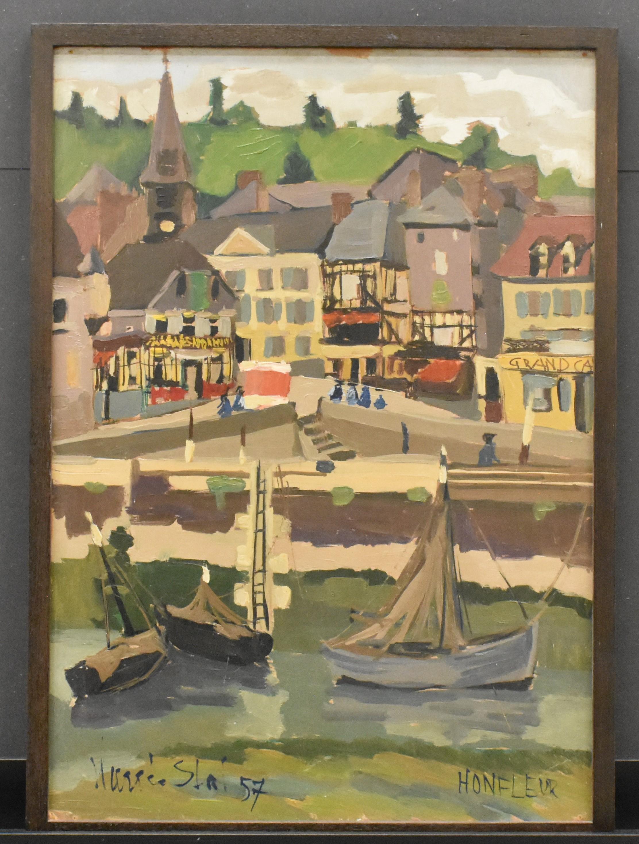 Harrie Stal Landscape Painting - Honfleur, France - Expressionist colourfull 
