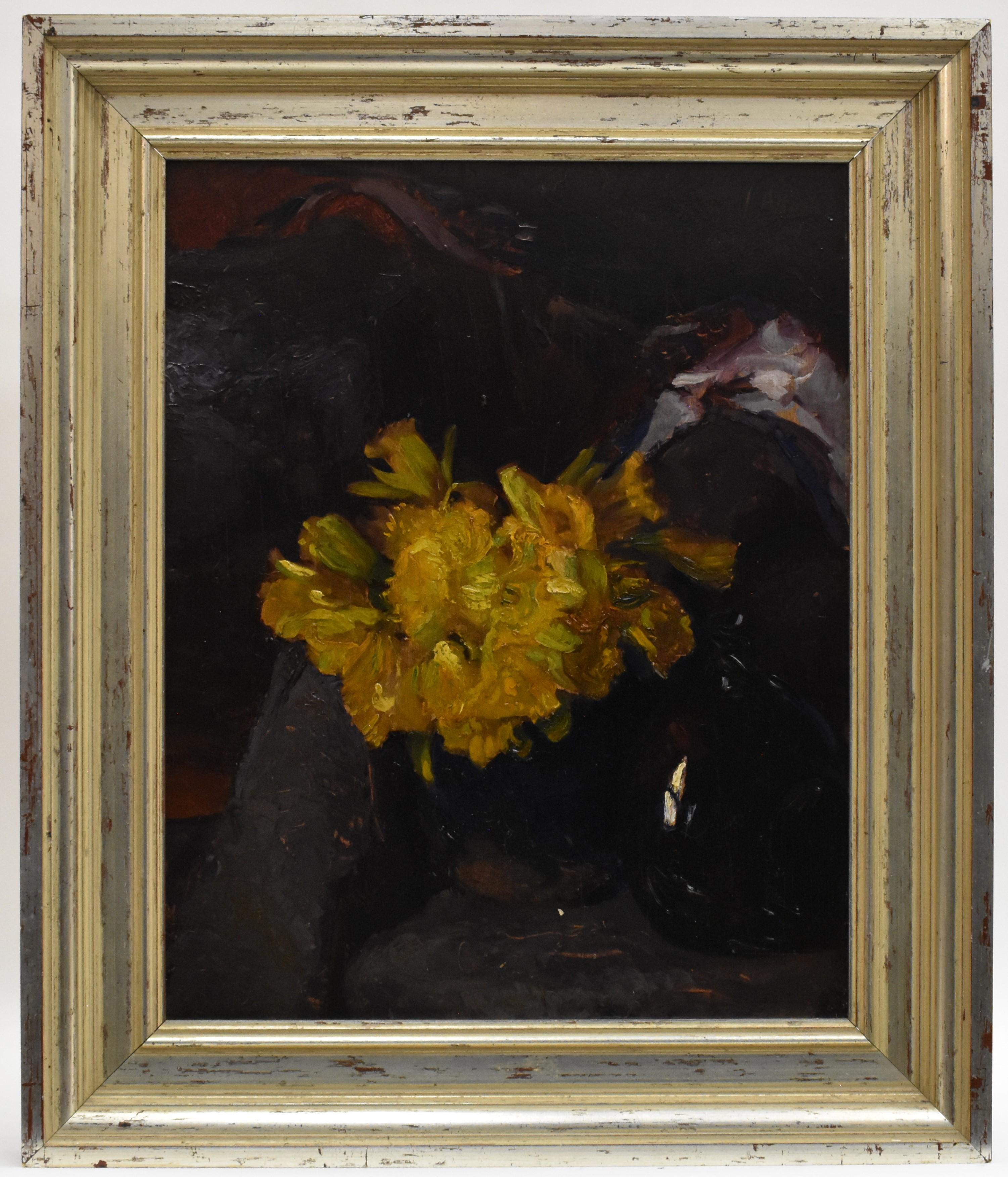 Jan Altink  Still-Life Painting - Still-life of flowers in yellow - early 20th century modernist painting De Ploeg