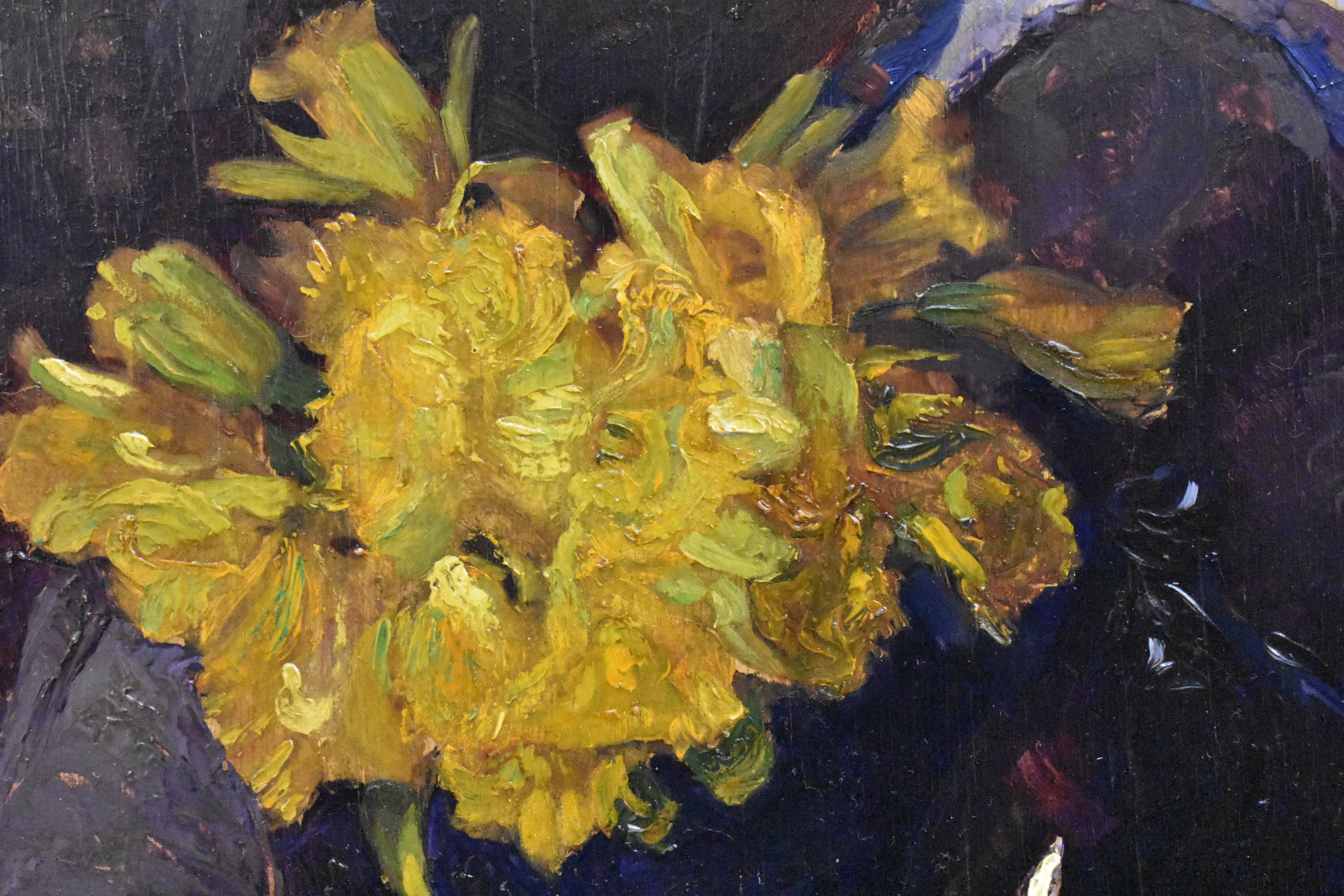 Still-life of flowers in yellow - early 20th century modernist painting De Ploeg For Sale 1