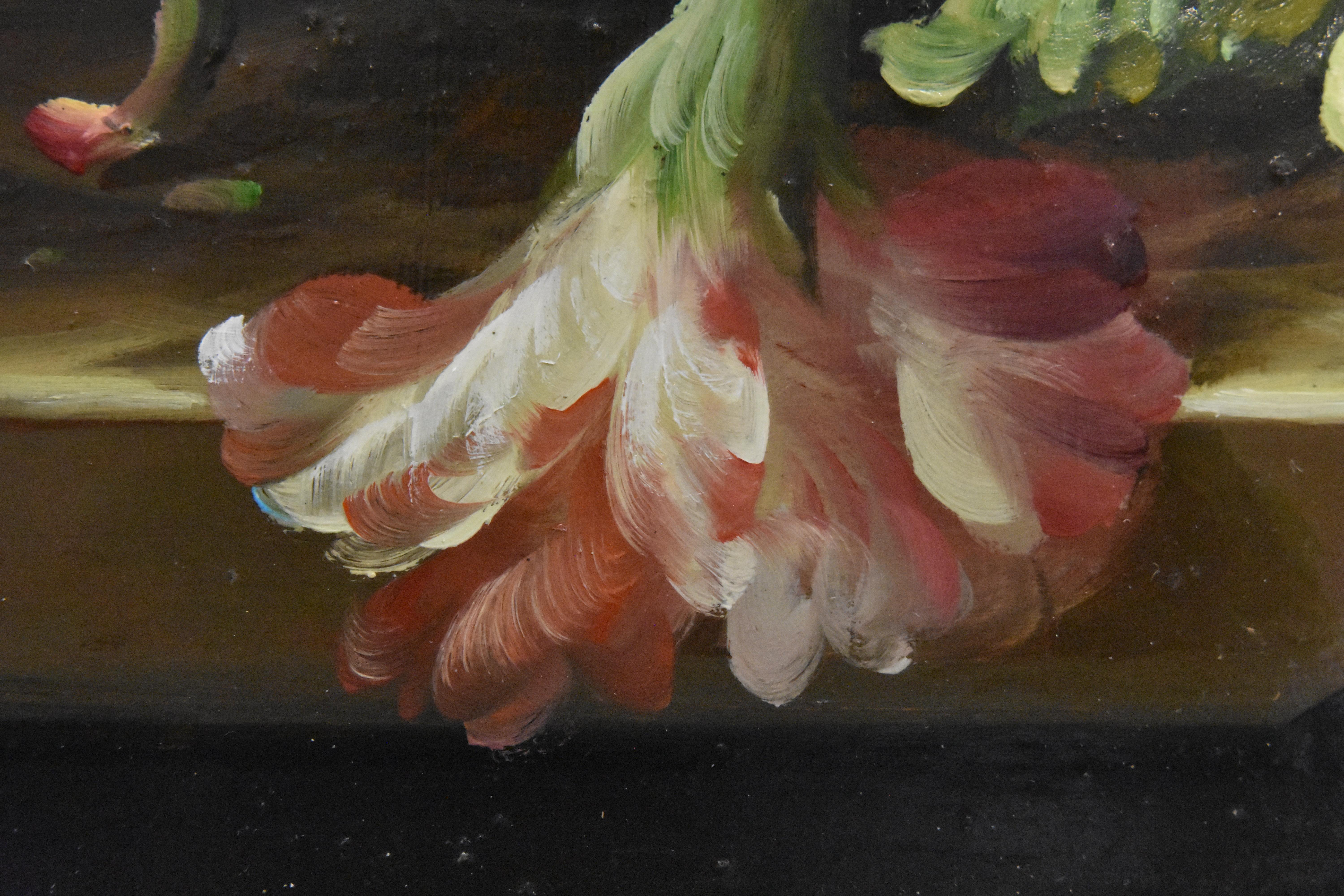 Flower still-life - Dutch fine art stillife colors - Brown Still-Life Painting by Van den Akker