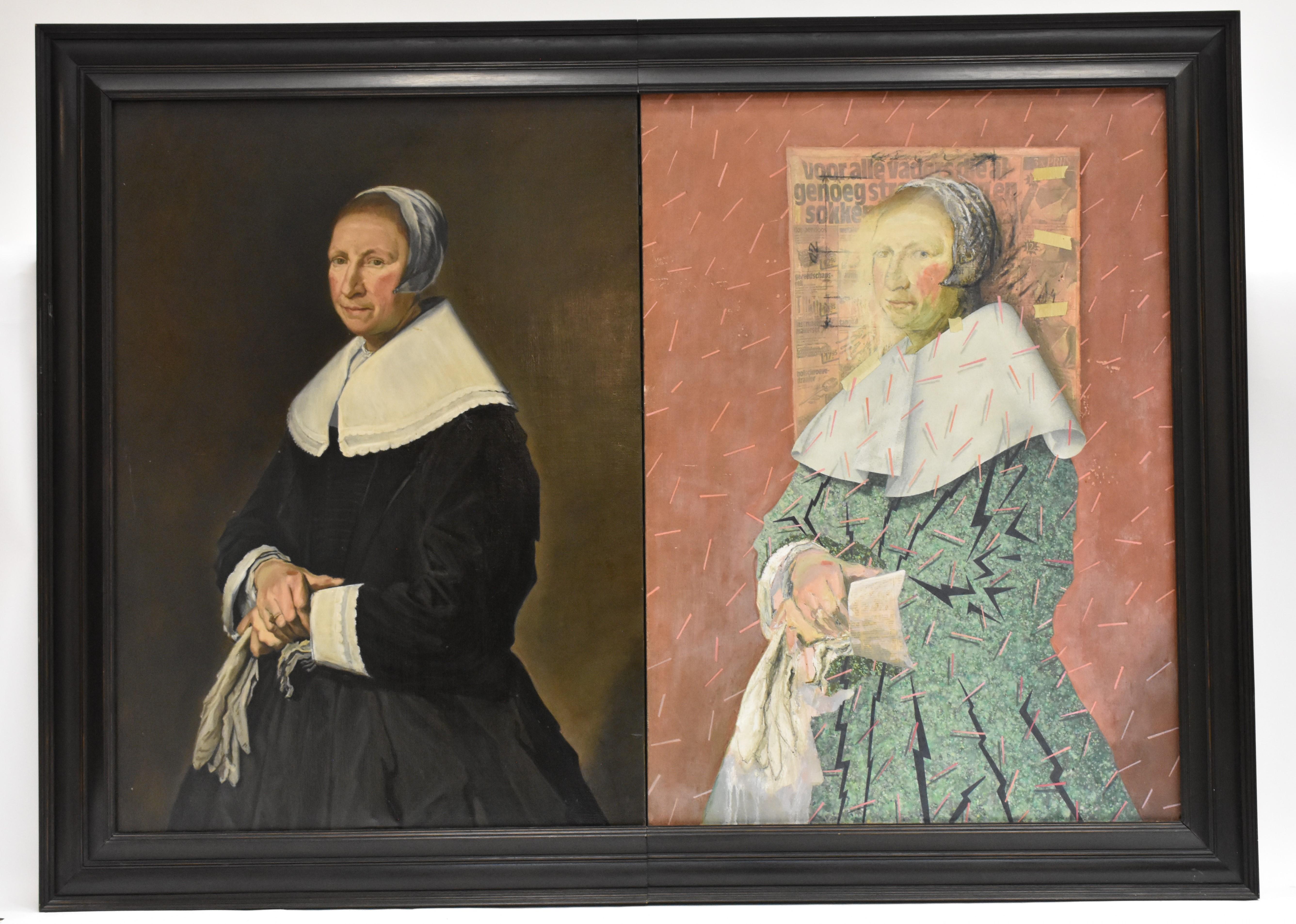 Bruce Thurman Portrait Painting - Foldable portrait Dutch women with newspaper - modern 