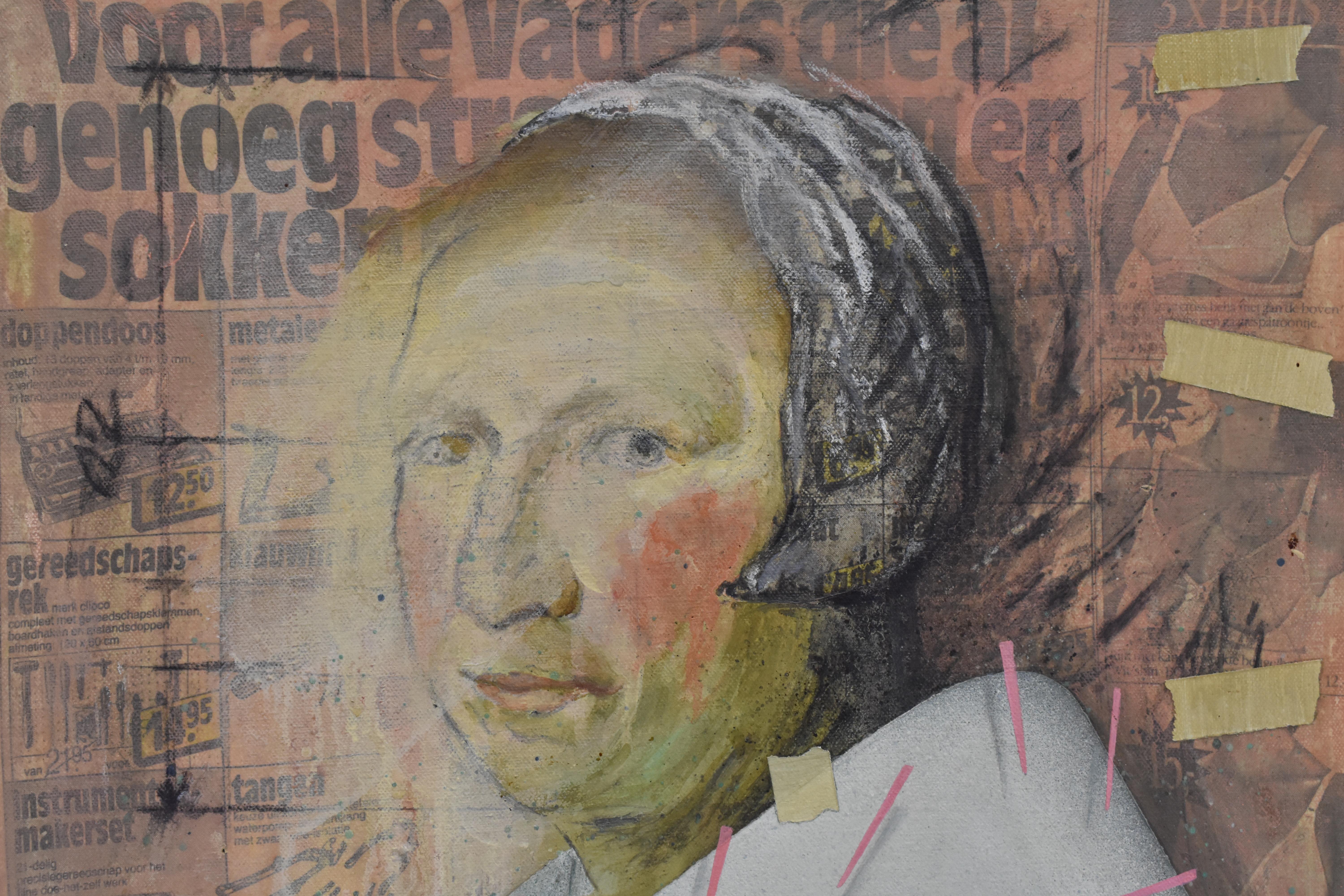 Foldable portrait Dutch women with newspaper - modern  For Sale 2