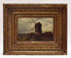 landscape with windmill, oil paint on panel, Barbizon school, dated 1859