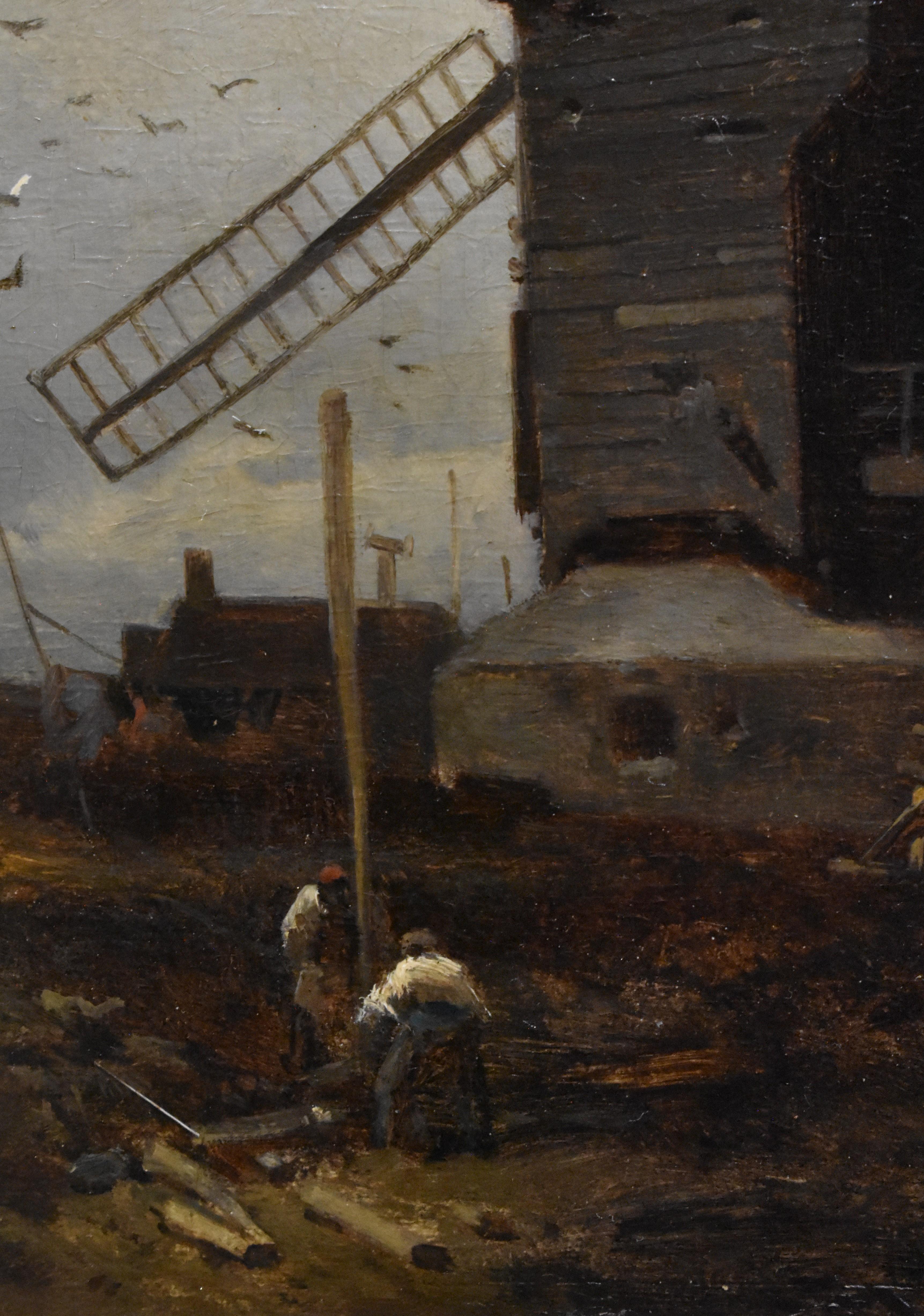 landscape with windmill, oil paint on panel, Barbizon school, dated 1859 1