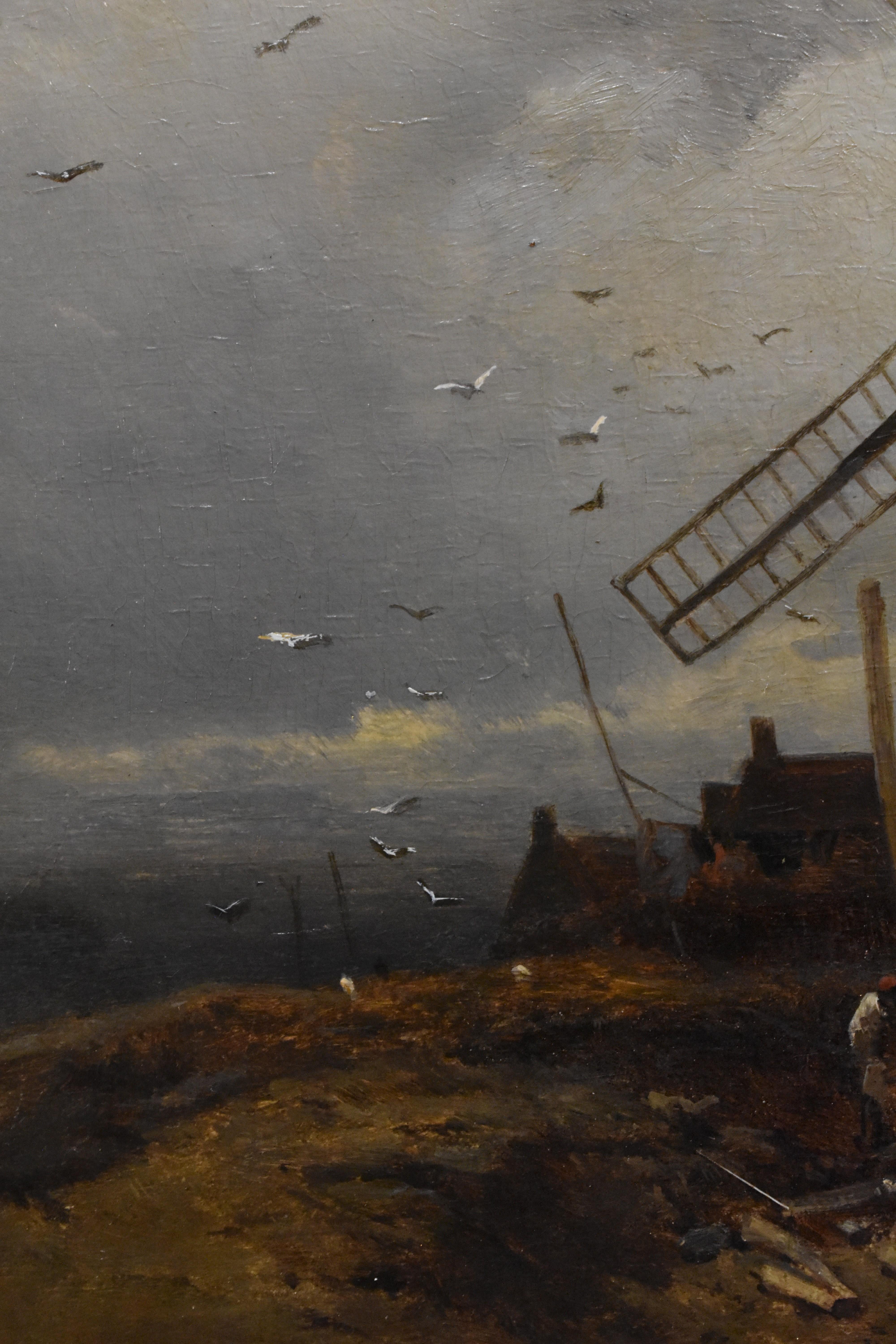 landscape with windmill, oil paint on panel, Barbizon school, dated 1859 2