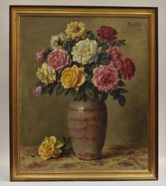 Still-life Roses - Dutch artist Frans Kops, Signed, Impressionist Realist Flower