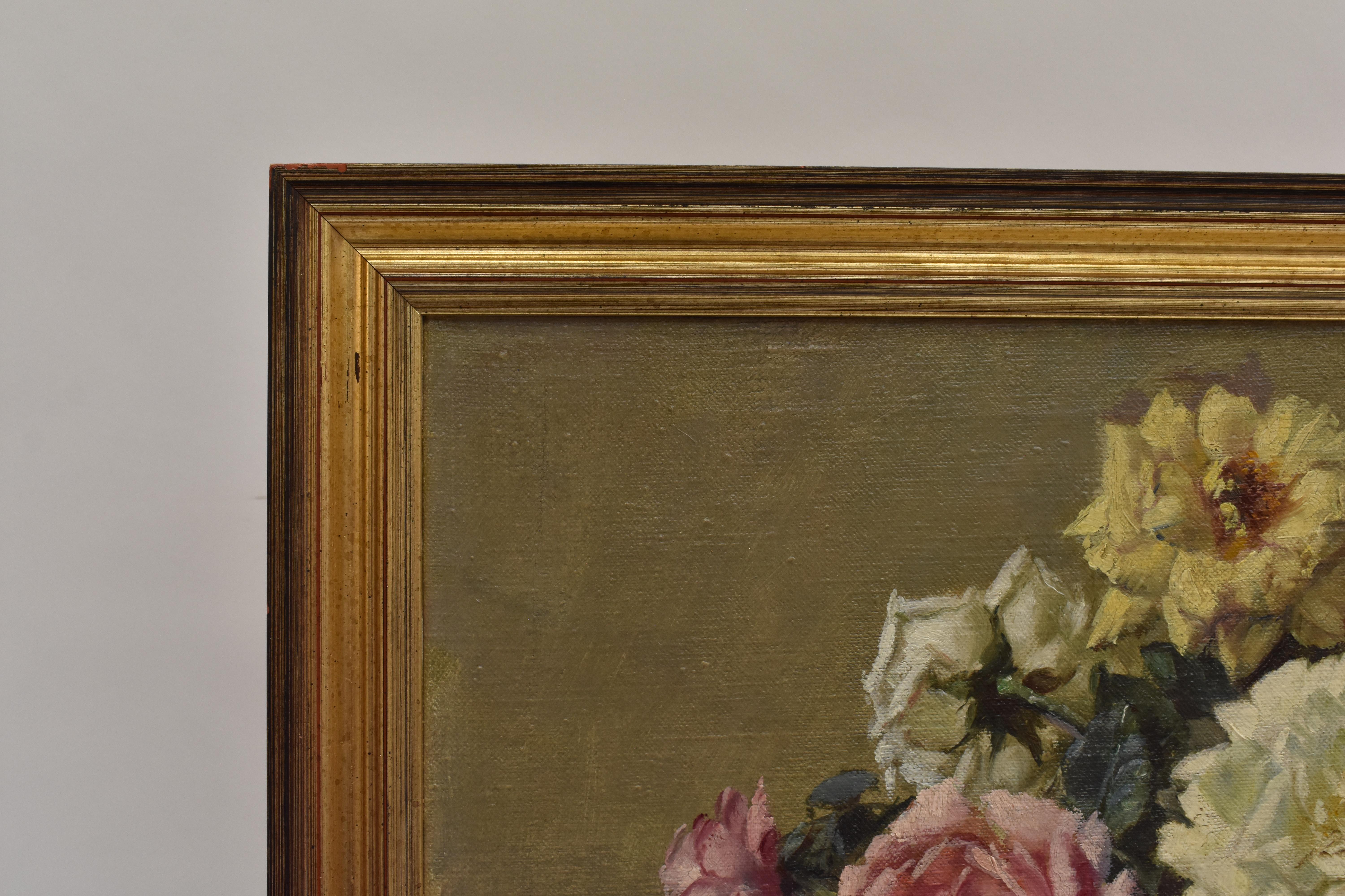 Stillleben-Rosen – Blumen des niederländischen Künstlers Frans Kops, signiert, impressionistische Blume des Realismus (Impressionismus), Painting, von Johannes Franciscus (Frans) Kops