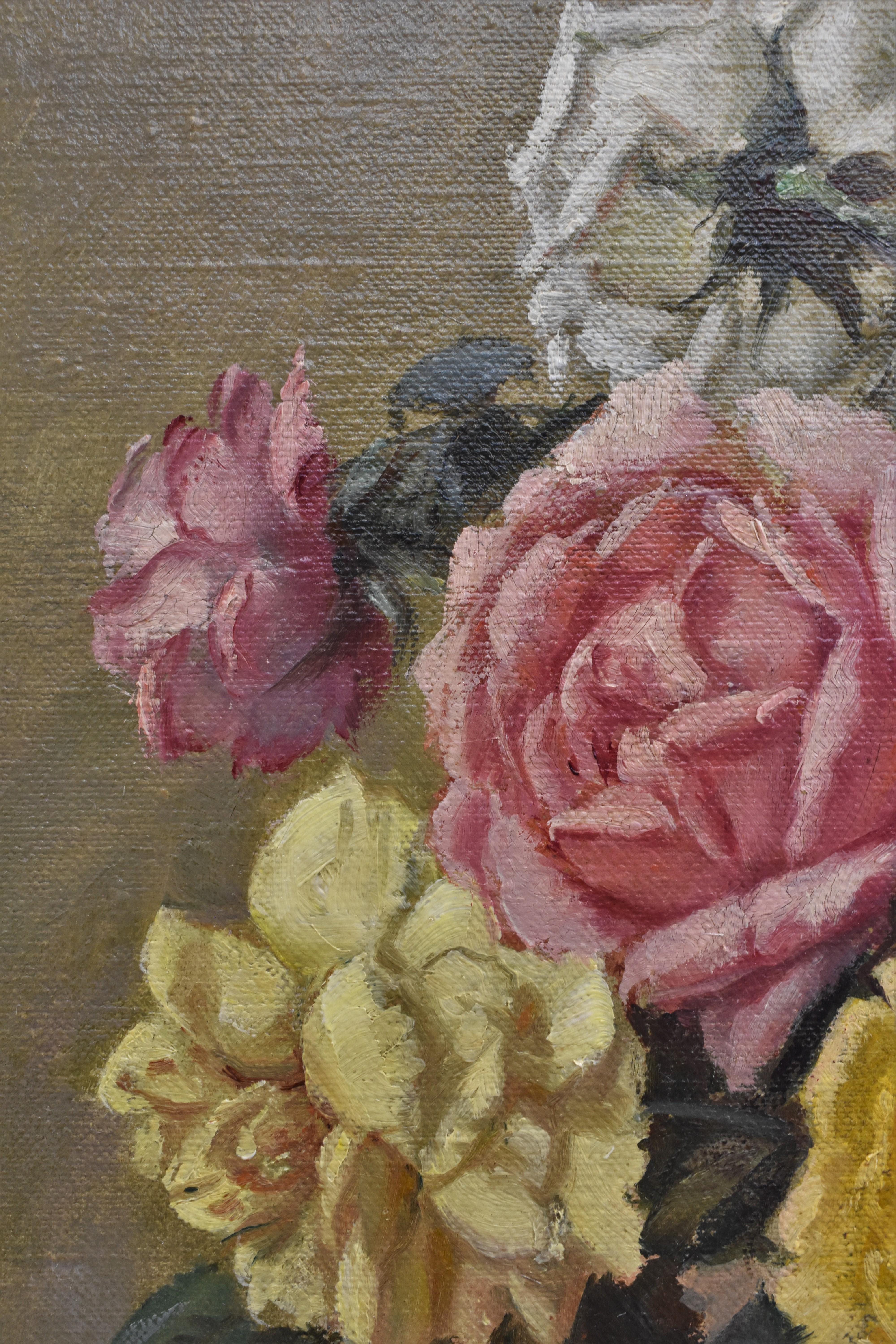 Stillleben-Rosen – Blumen des niederländischen Künstlers Frans Kops, signiert, impressionistische Blume des Realismus 1