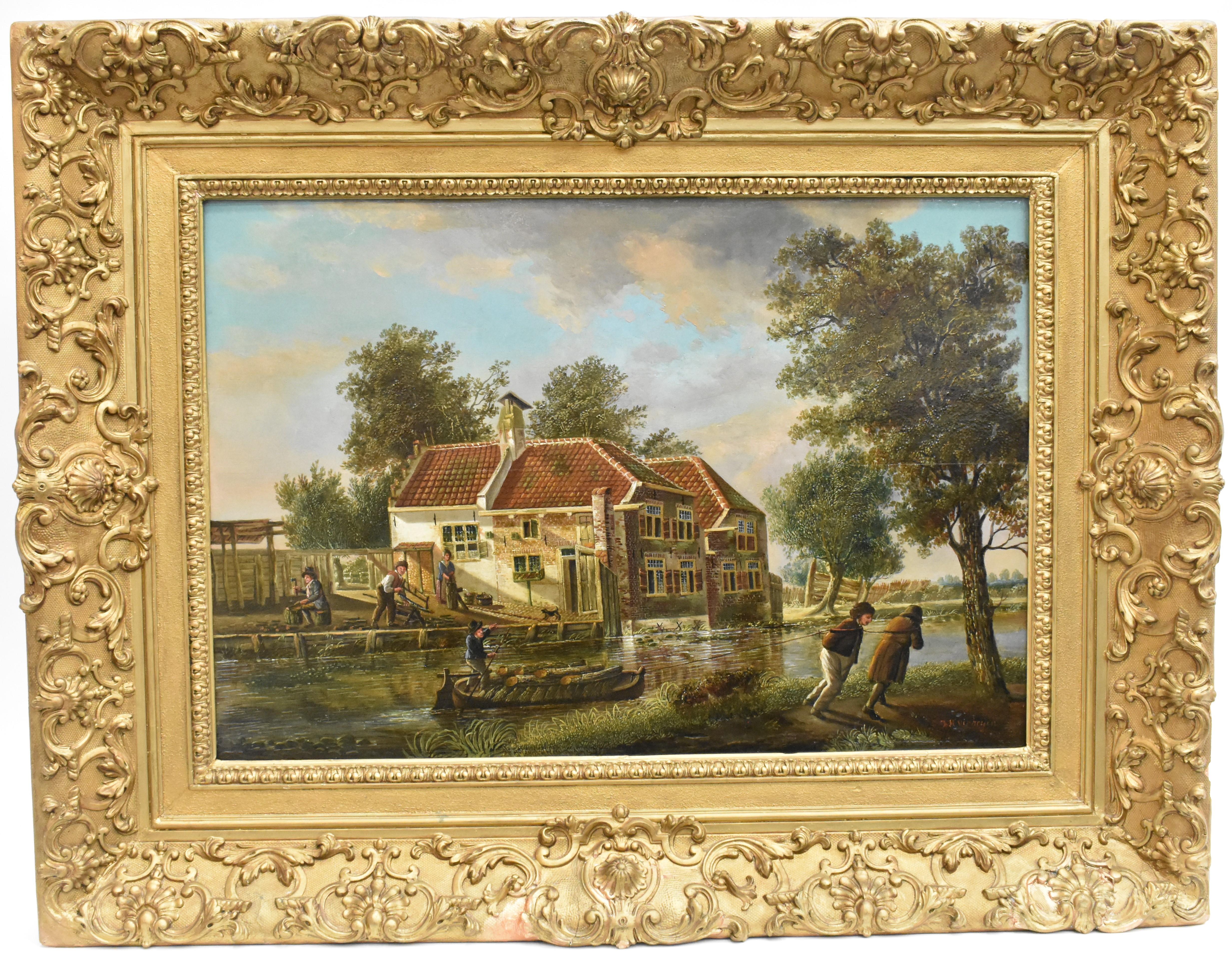 Carpenters place - J.H. verheijen Dutch Romantic Landscape  - Painting by Jan Hendrik Verheijen
