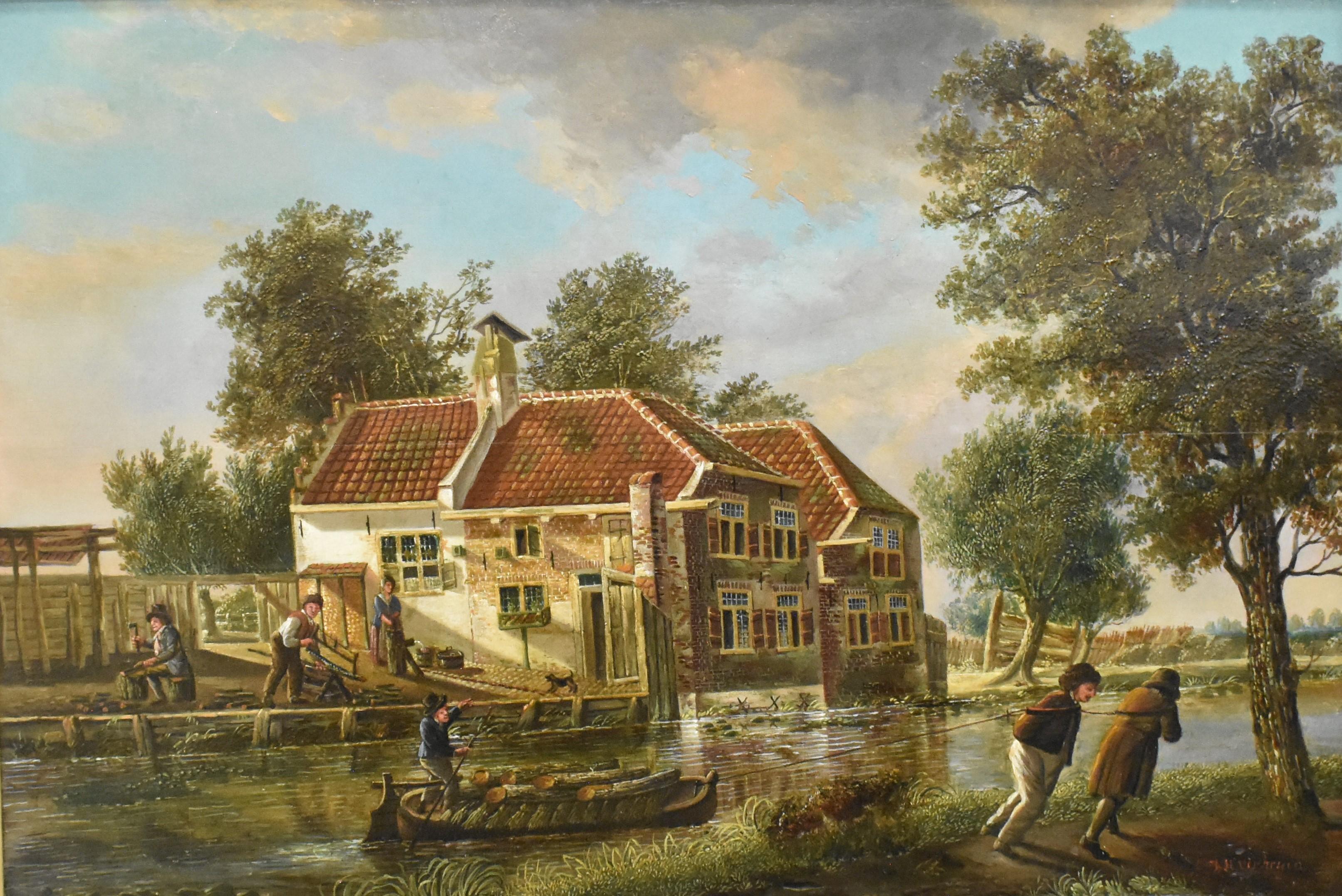 Jan Hendrik Verheijen Landscape Painting - Carpenters place - J.H. verheijen Dutch Romantic Landscape 